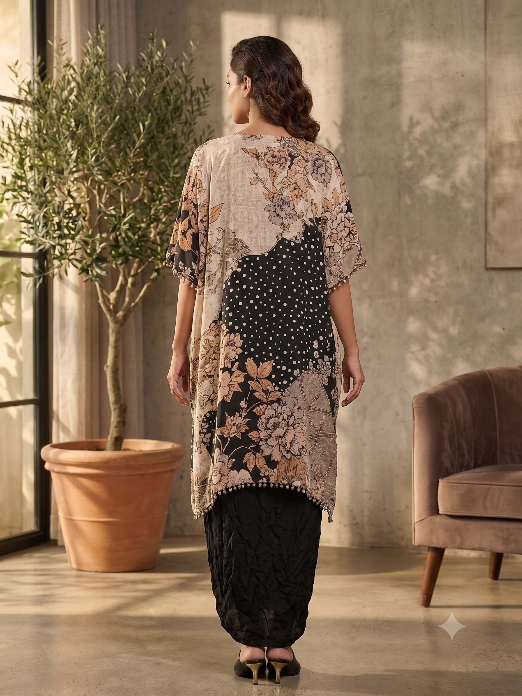 Black Embellished Crepe Silk Skirt Set