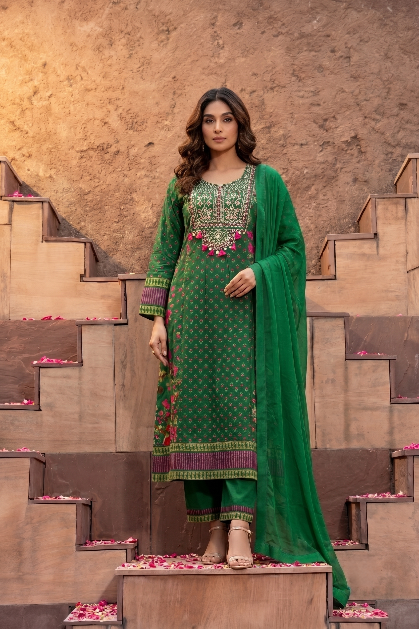 Emerald Green Embellished Crepe Silk Anarkali Set