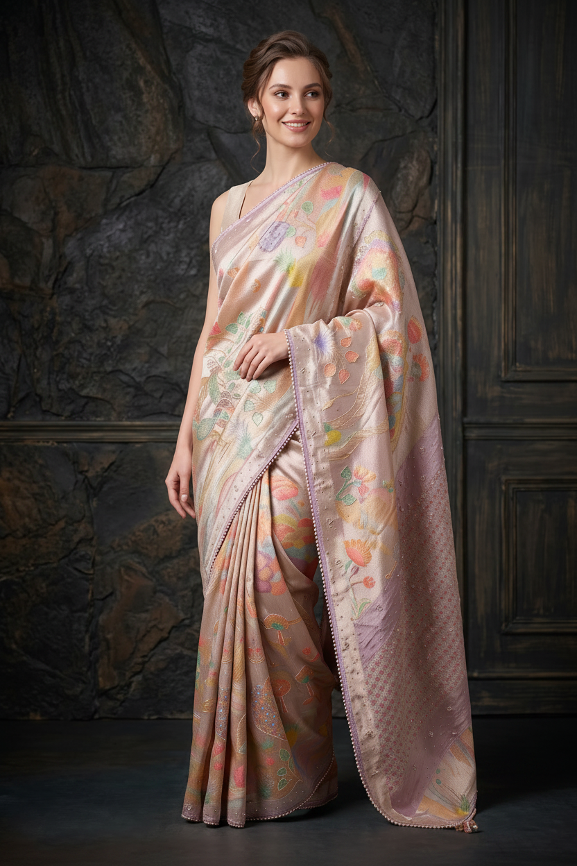 Mauve Dawn Embellished Pure Tissue Silk Saree