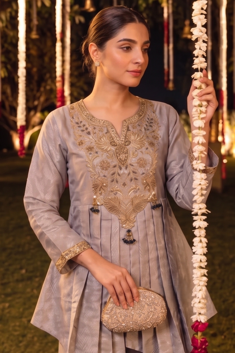 Baby Pink Embellished Brocade Silk Palazzo Set
