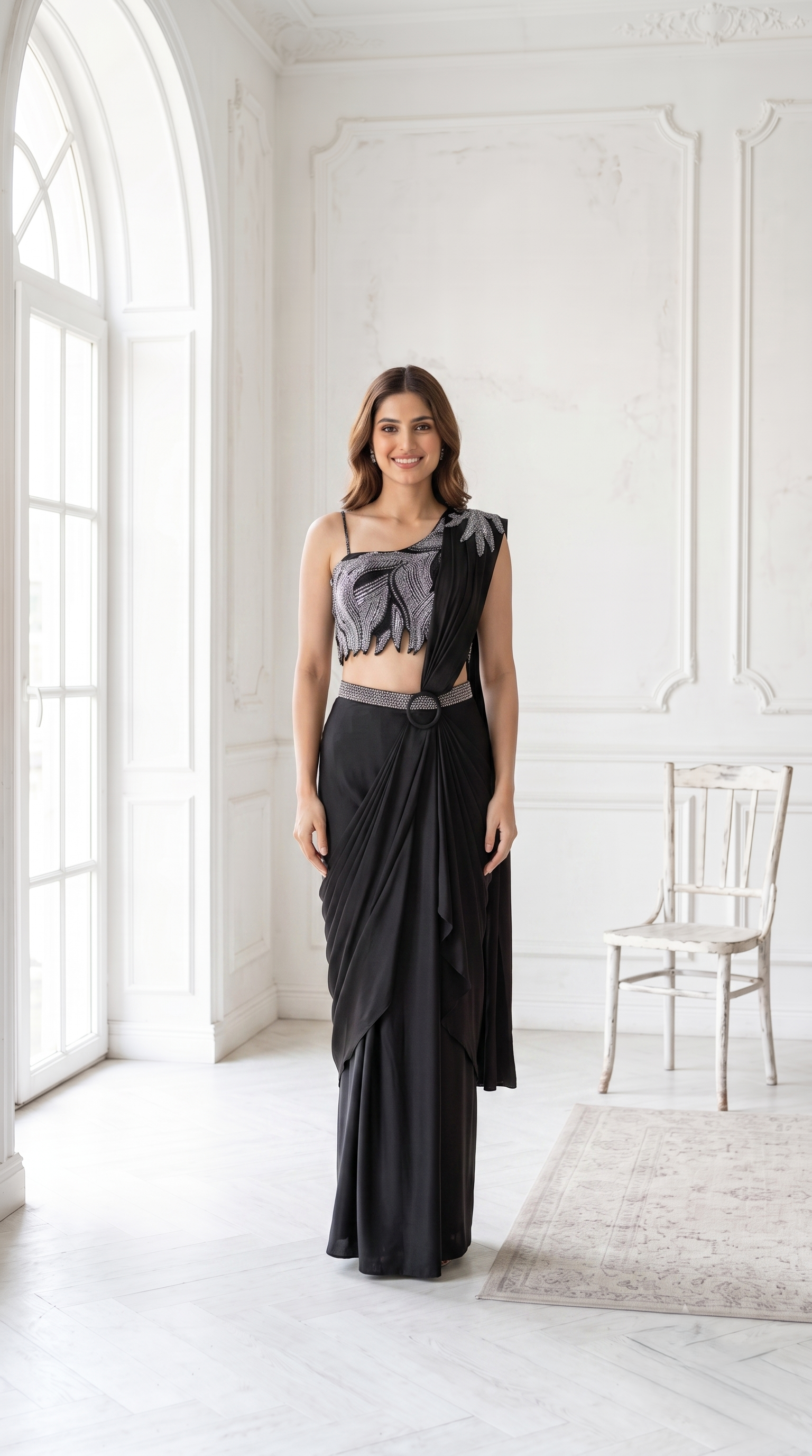Black Embellished Premium Georgette Saree
