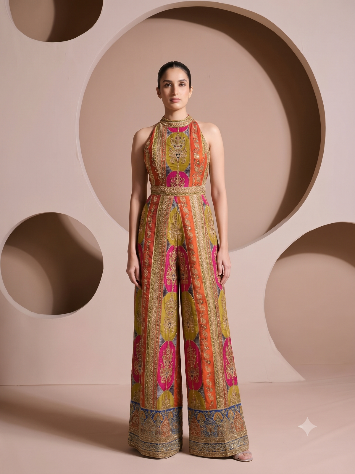 Multi Vibrant Embellished Crepe Silk Jumpsuit
