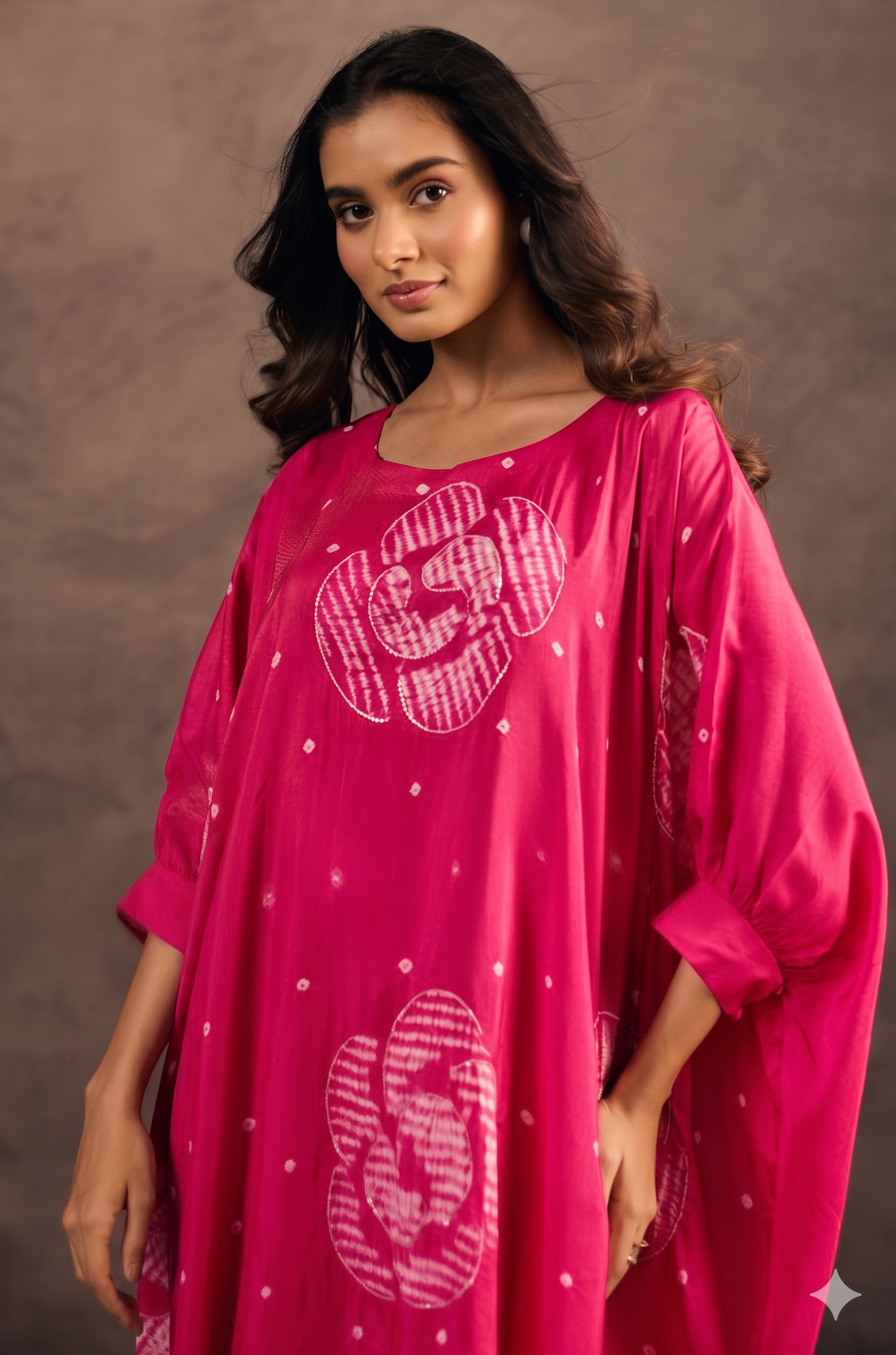 Glam Pink Printed Premium Silk Kaftan Set