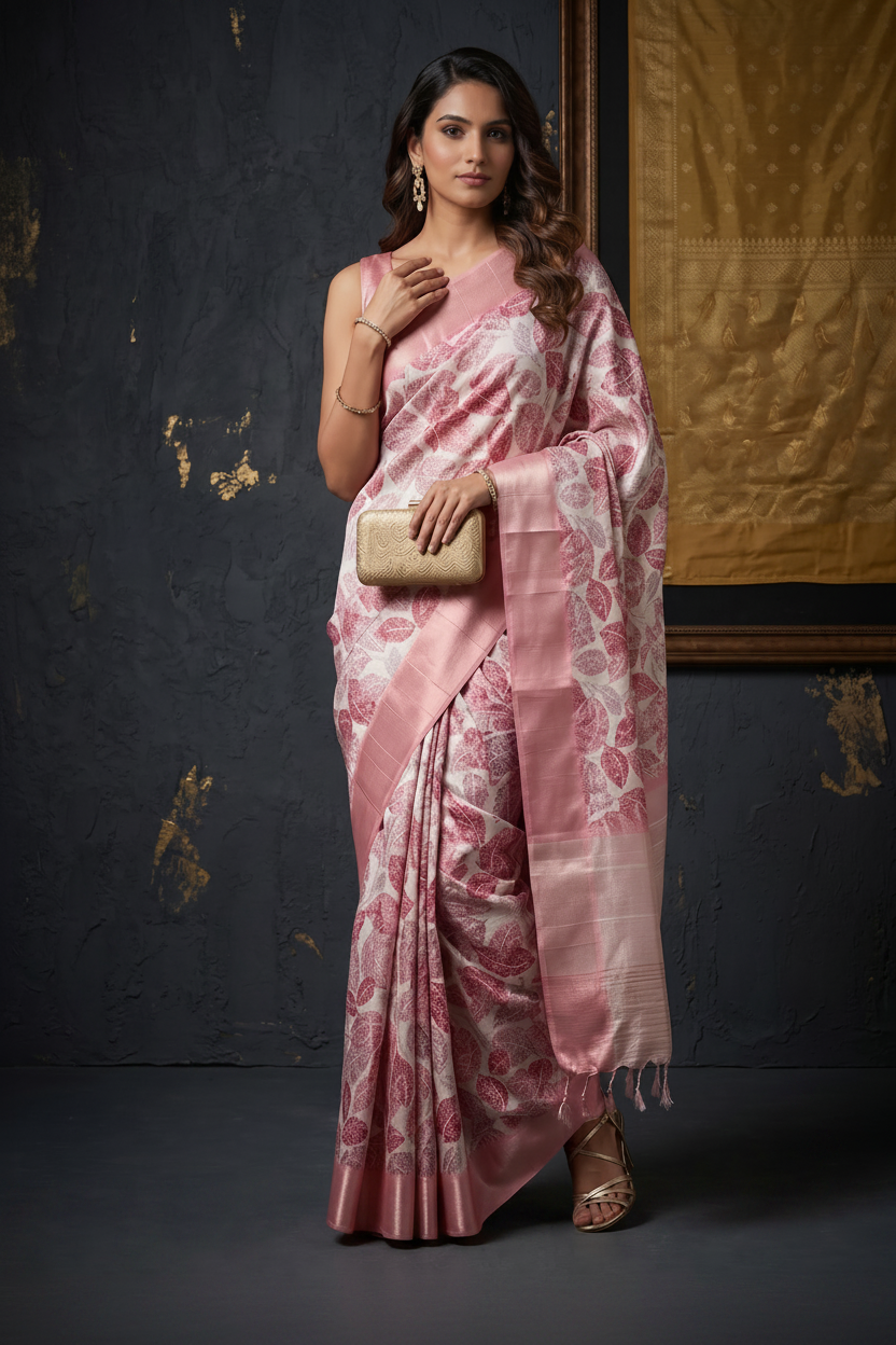 Pearl White Printed Cotton Silk Saree