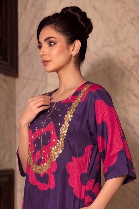 Regal Purple Embellished  Crepe Silk Co-Ord Set