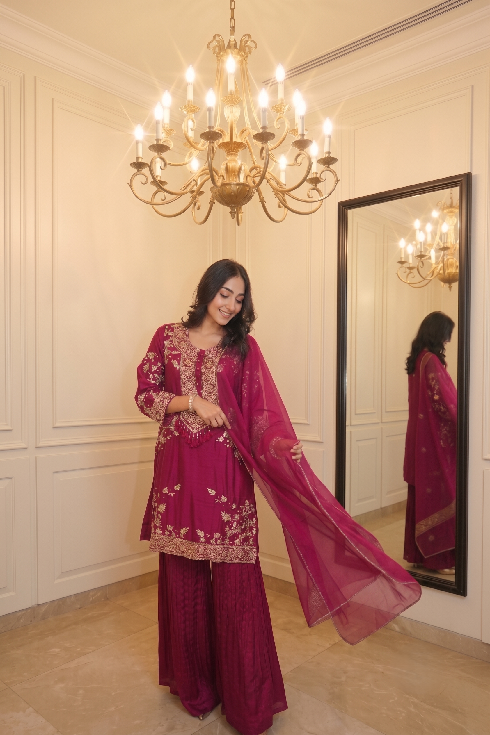 Rani Pink Embellished Permium Silk Sharara Set