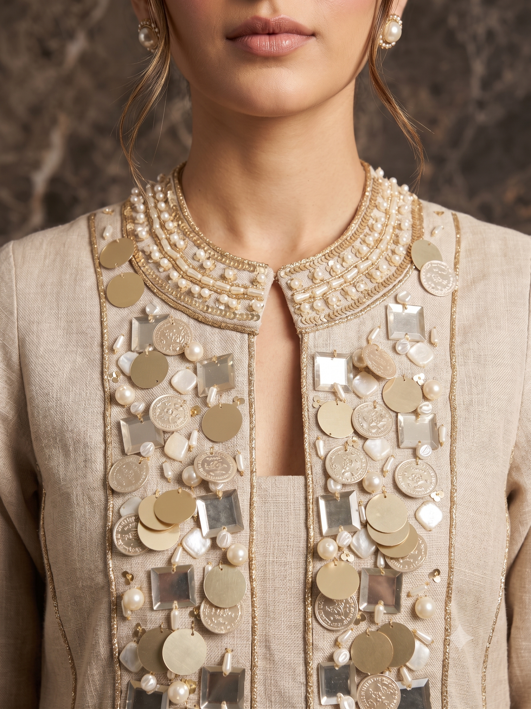 Desert Pearl Embellished Cotton Linen Pant Set