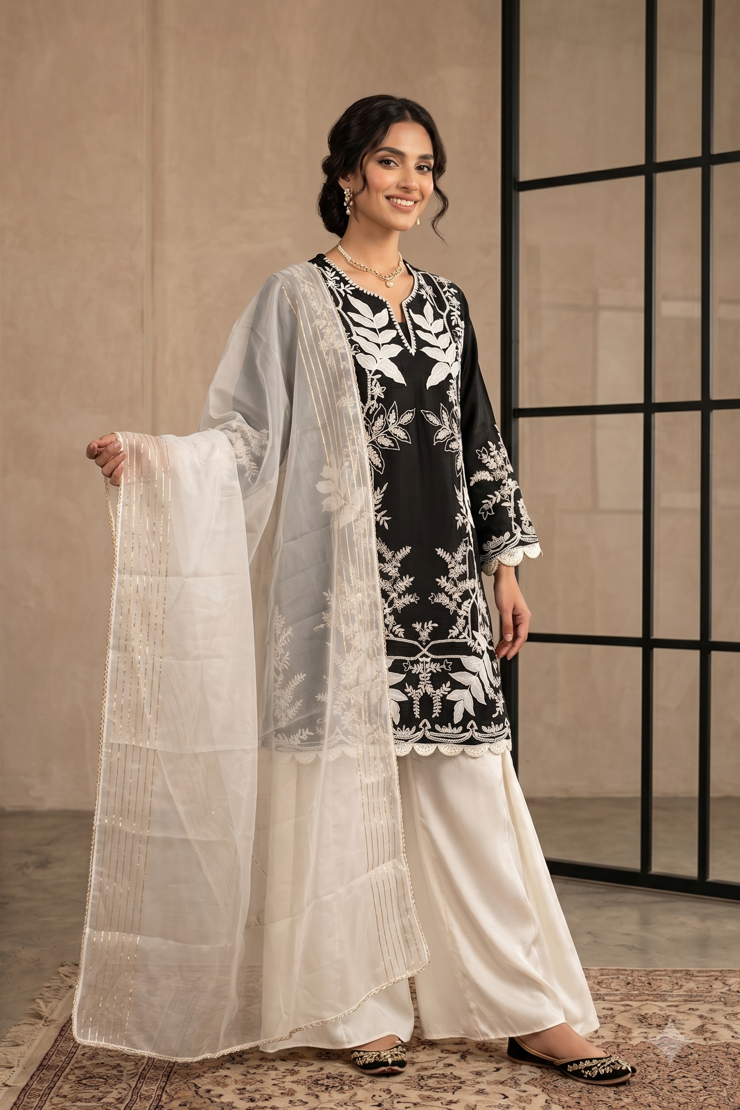 Mystic Noir Embroidered Raw Silk Pant Set