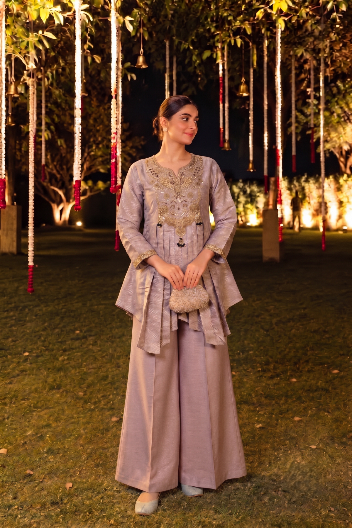 Baby Pink Embellished Brocade Silk Palazzo Set
