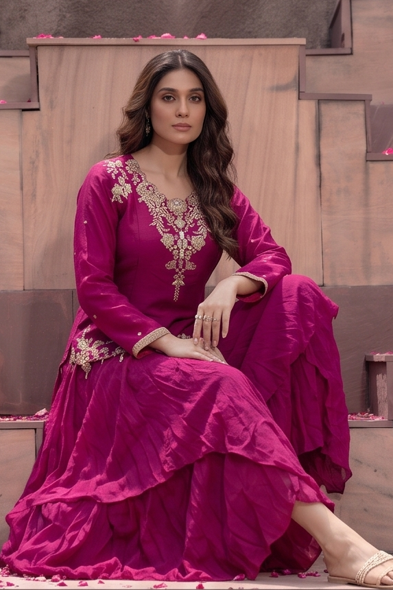 Quartz Rose Embellished Crepe Silk Skirt Set