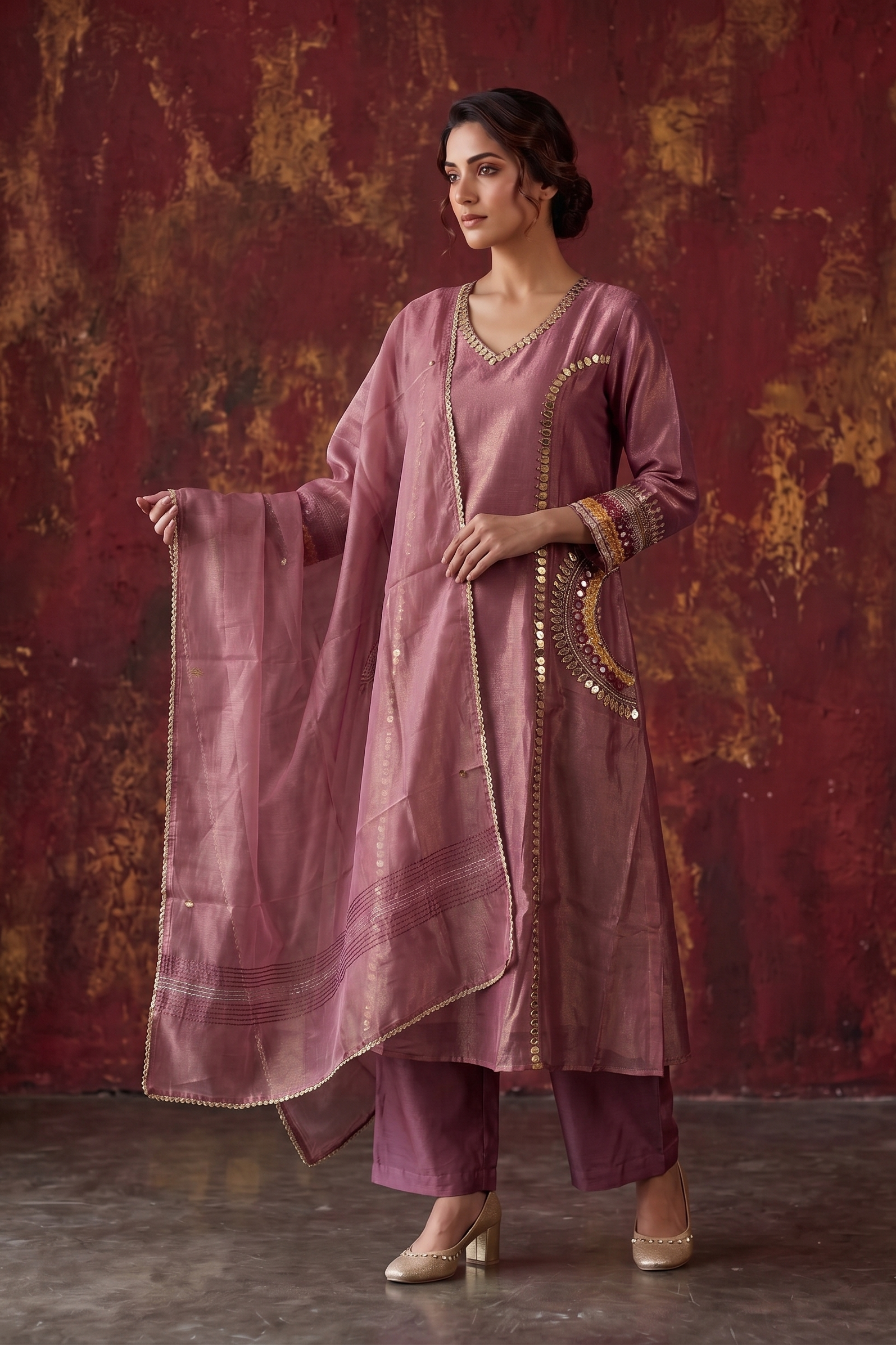 MAu Embellished  Shimmer Organza Pant Set