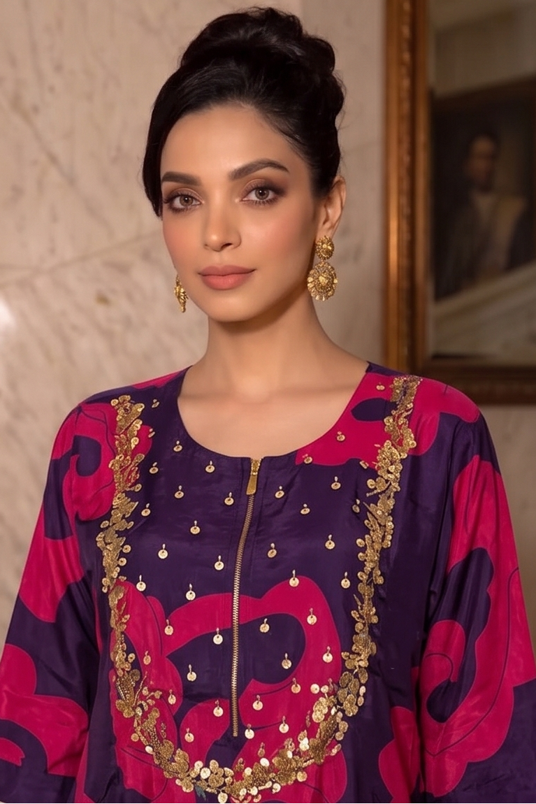 Regal Purple Embellished  Crepe Silk Co-Ord Set