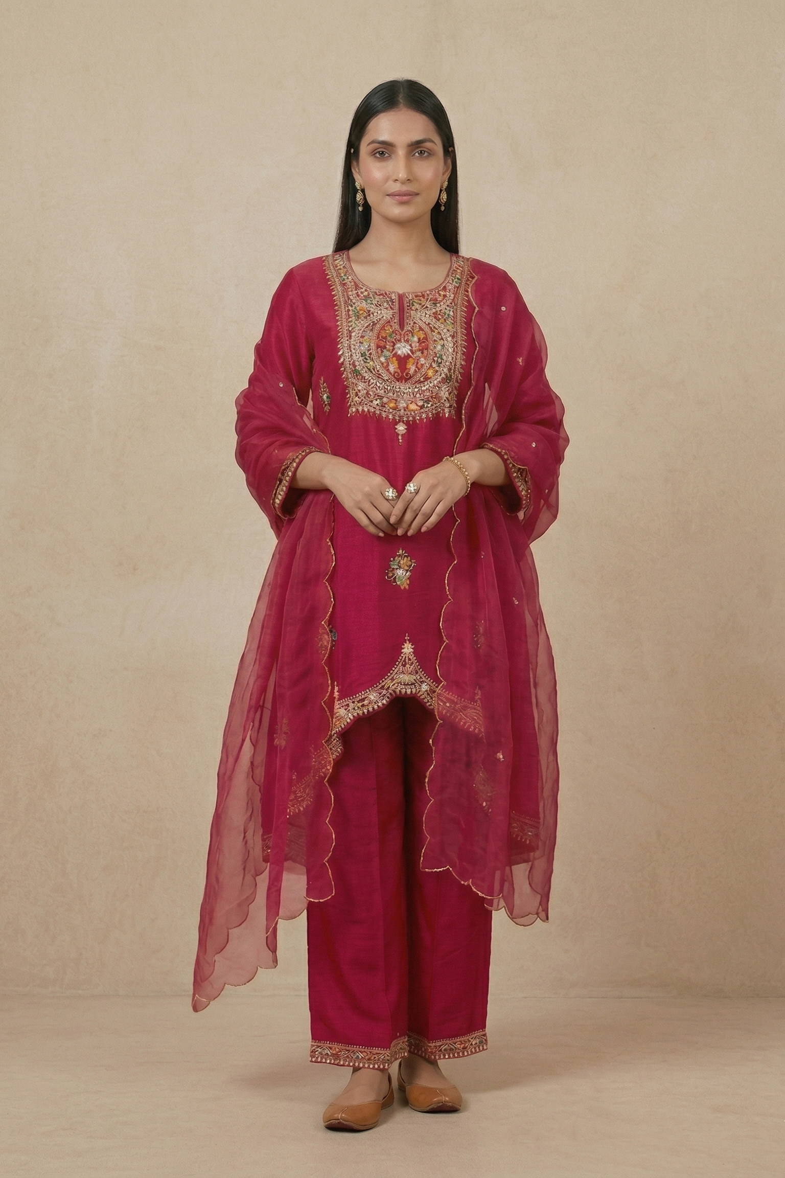 Rani Pink Embellished Georgette Silk Palazzo Set