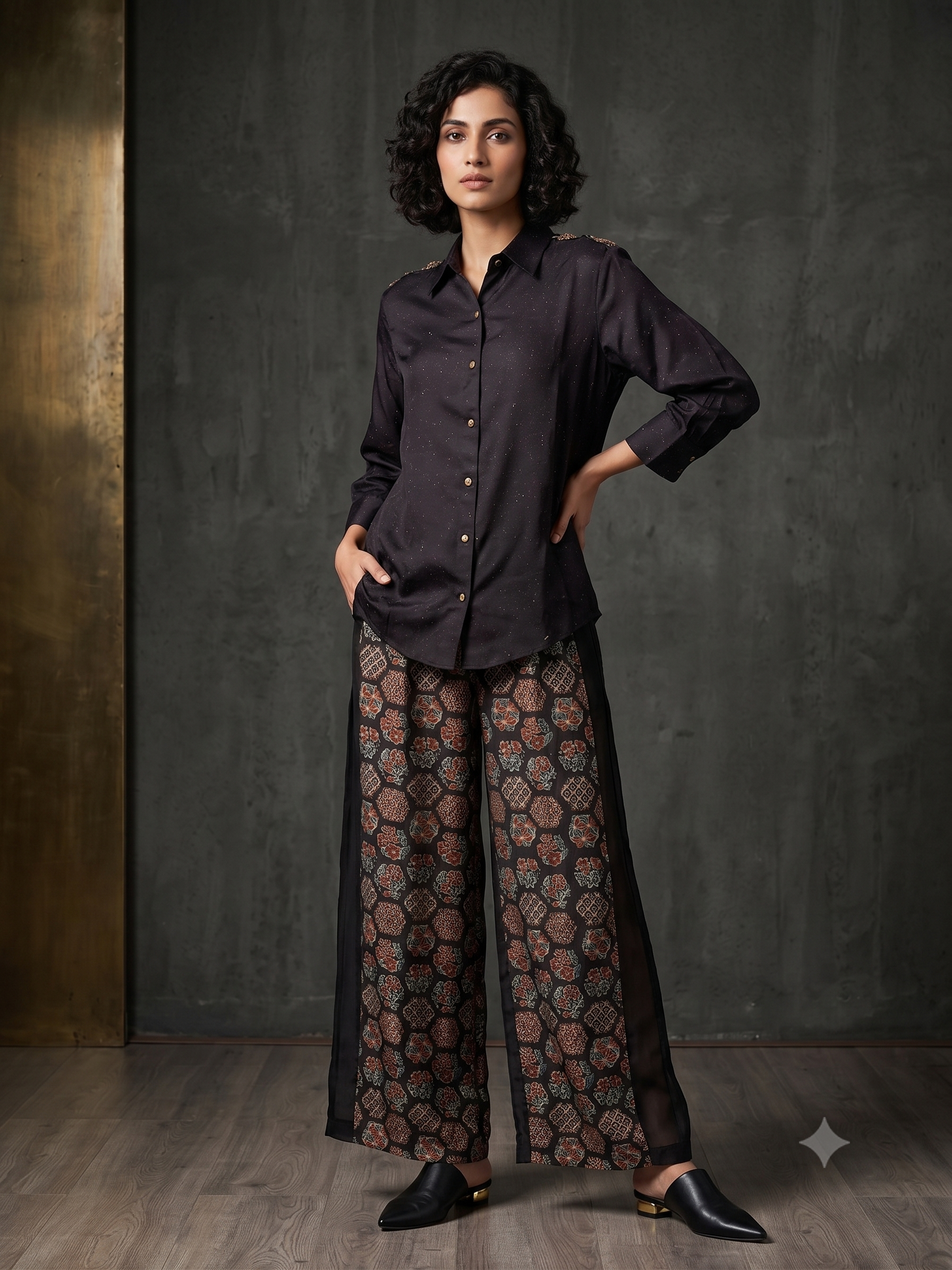 Midnight Shimmer Embellished Habutai Silk Co-Ord Set