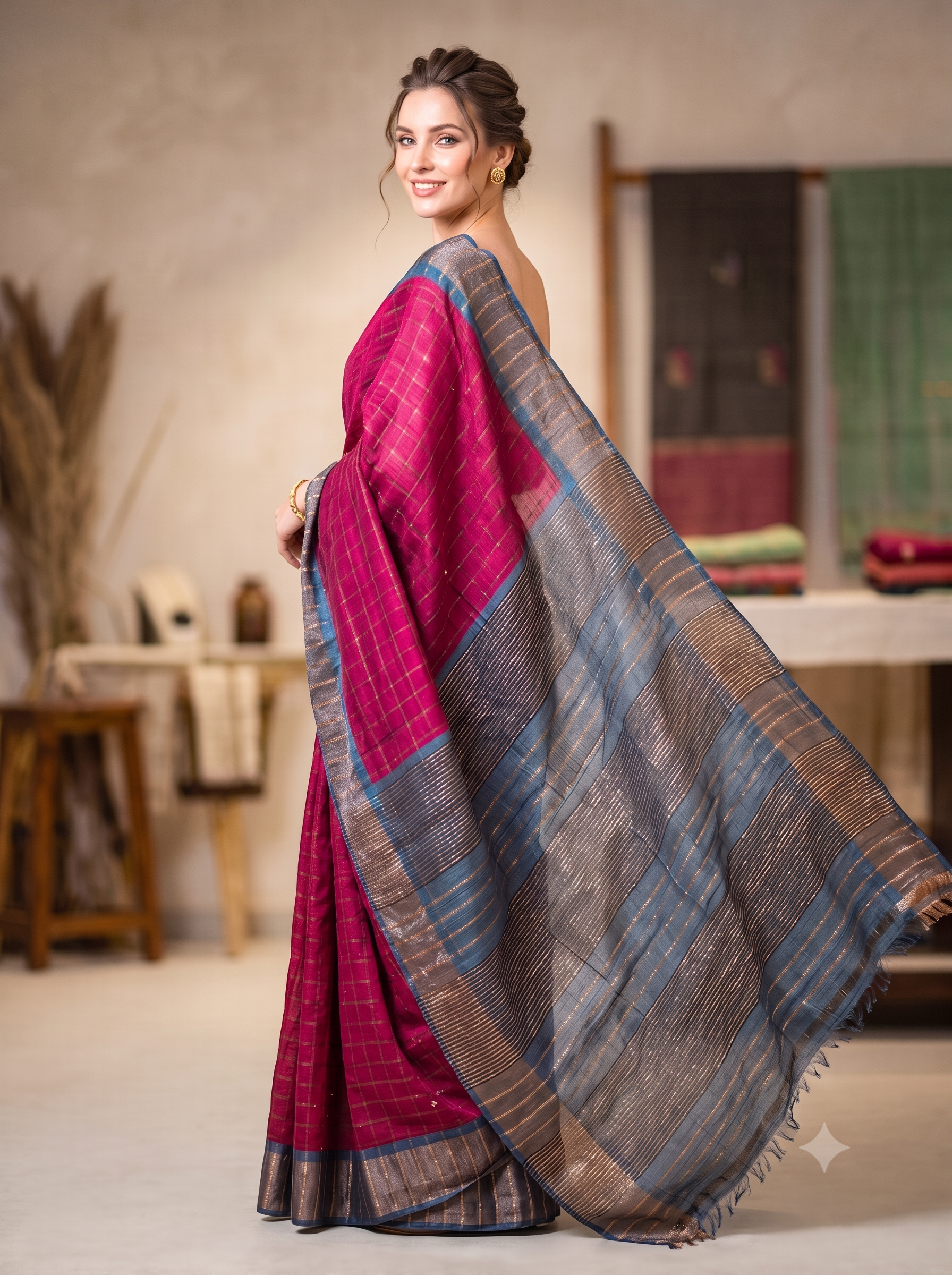 Mulberry Embroidered Tussar Silk Saree