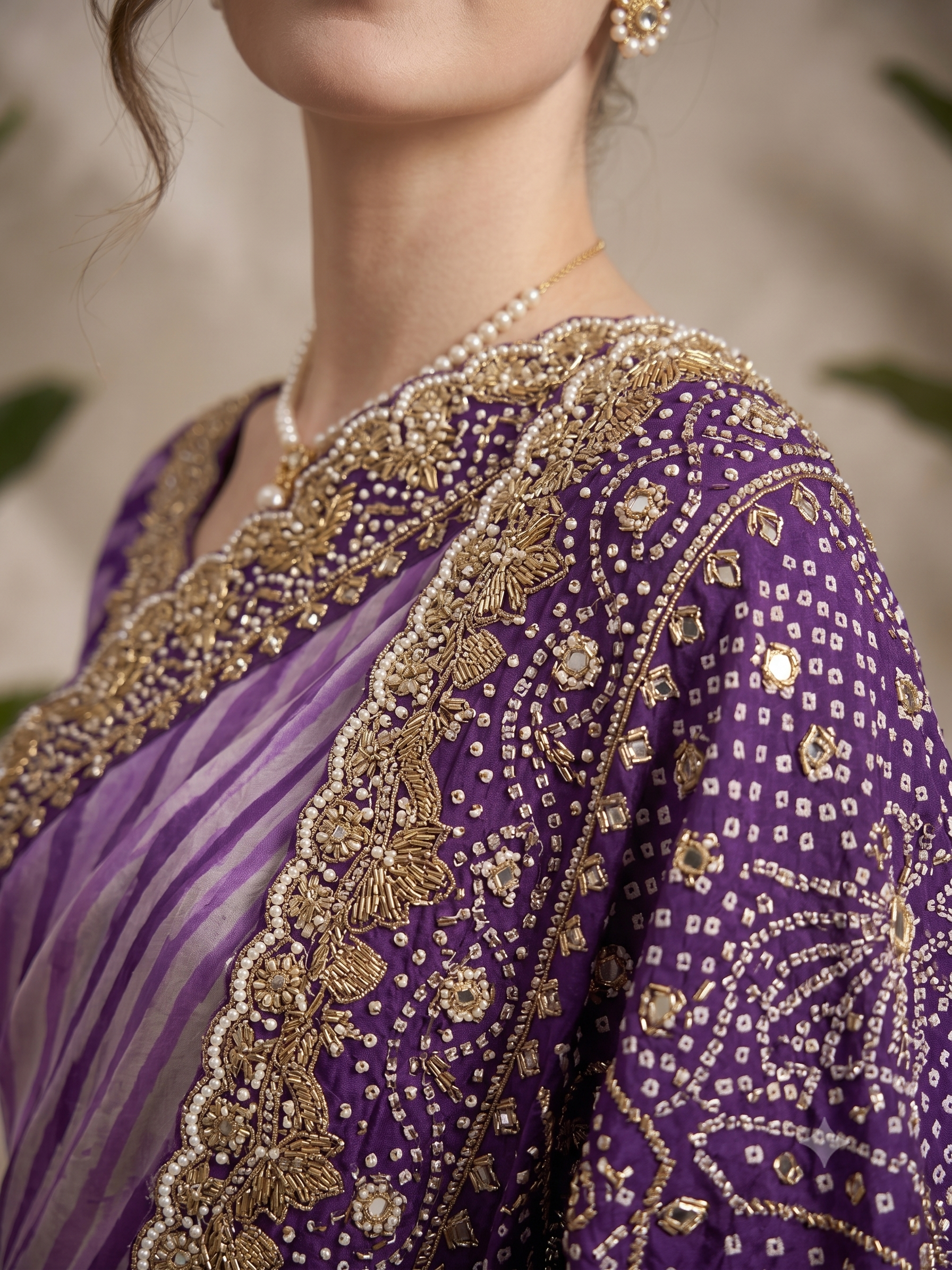 Amethyst Striped Printed Tussar Silk Saree