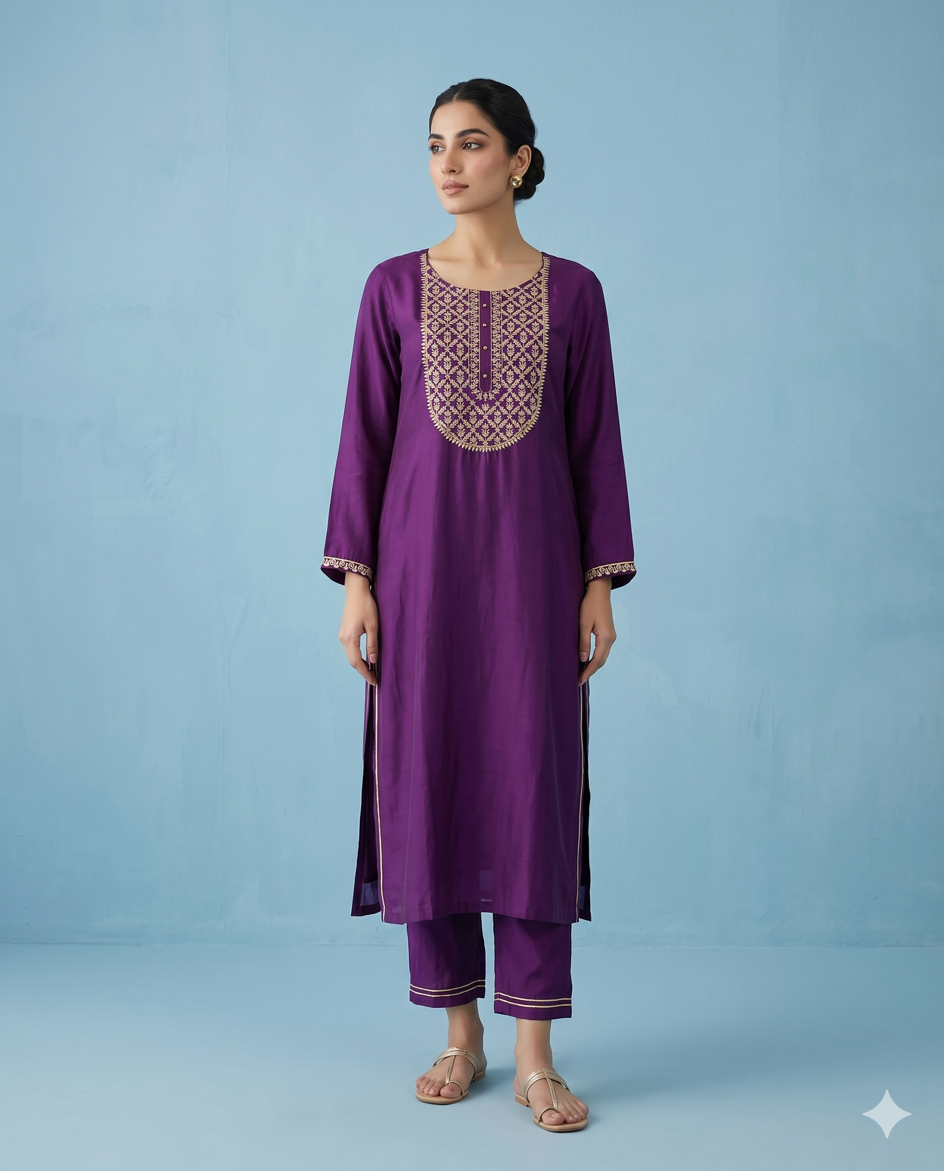 Royal Plum Embellished Cotton Kurta Set