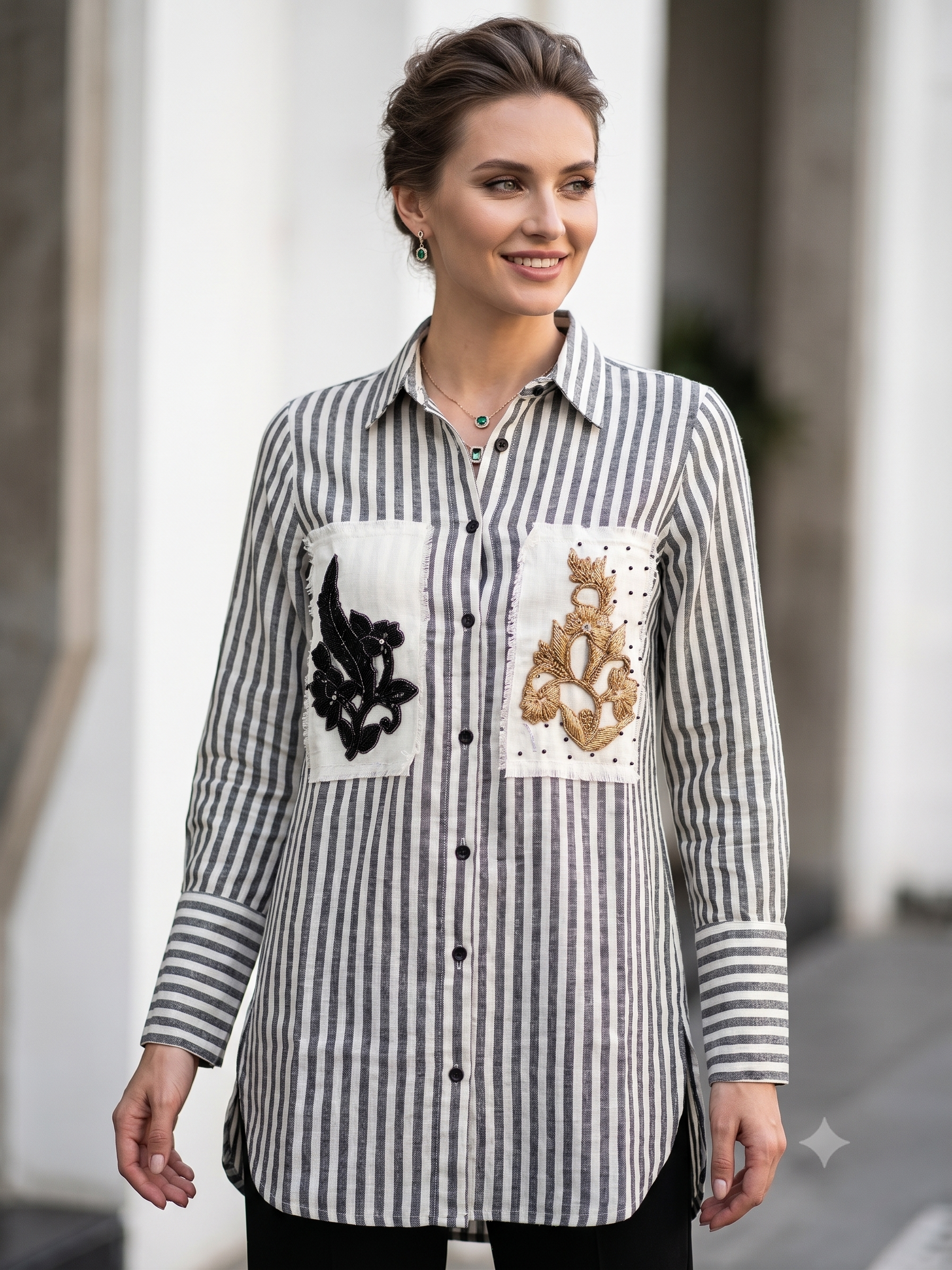 Monochrome Axis Embellished Cotton Shirt