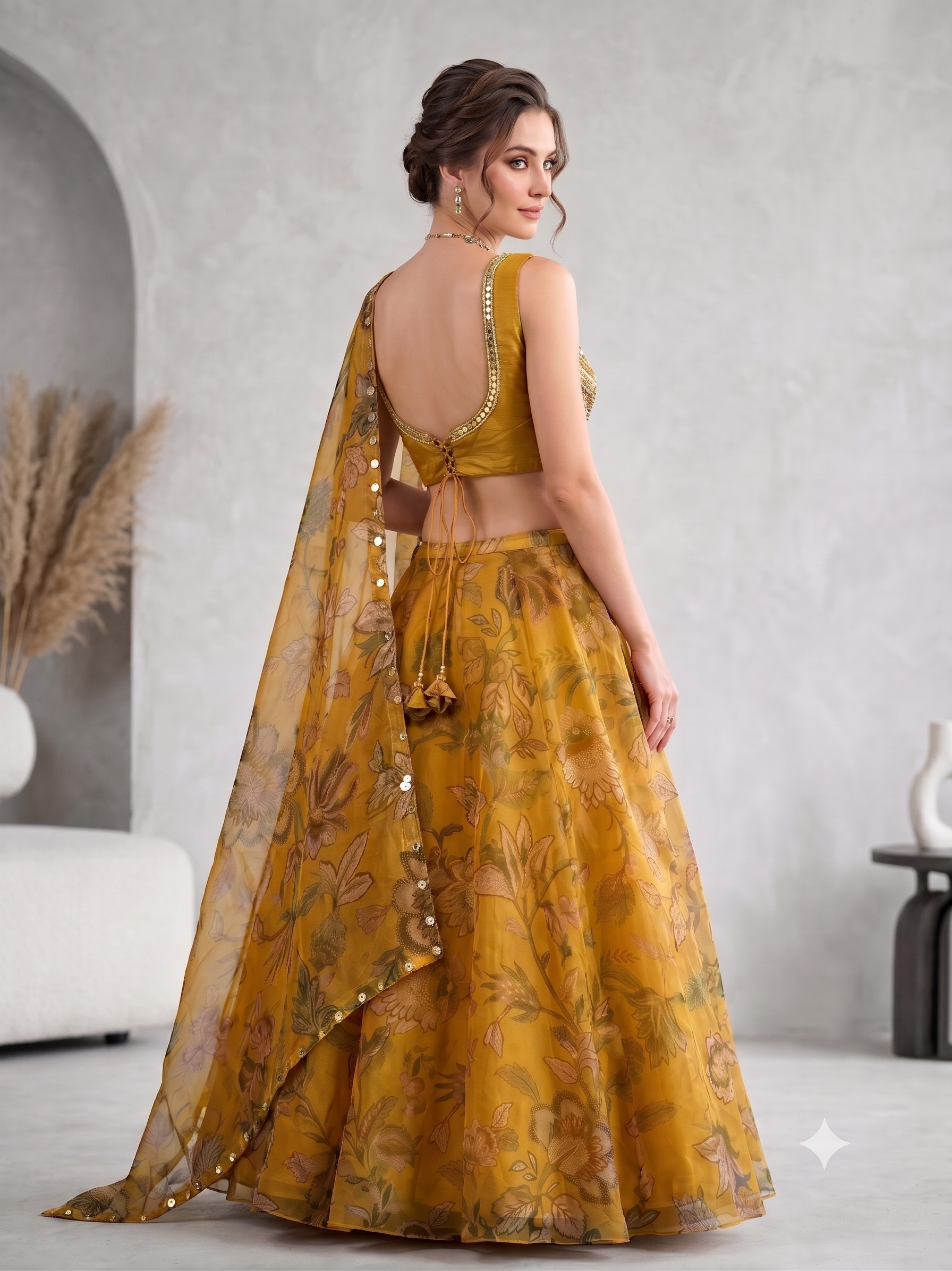 Gilded Sunflower Organza Silk Lehenga Set