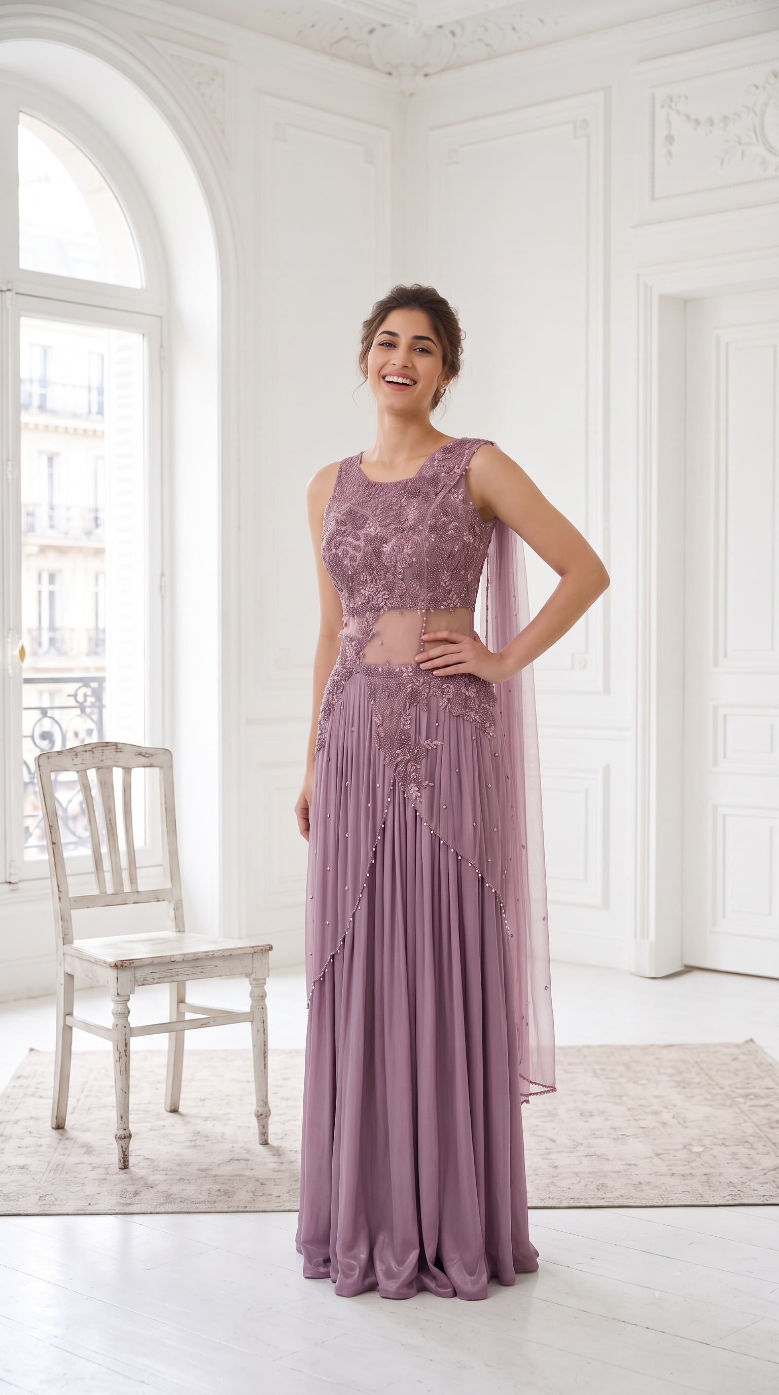 Soft Mauve Embellished Crepe Silk Saree