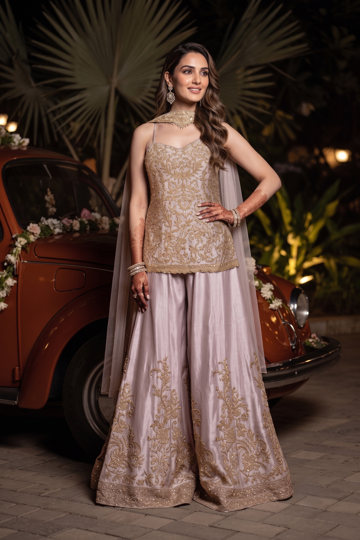 Lavender Mist Embellished Crushed Silk Palazzo Set