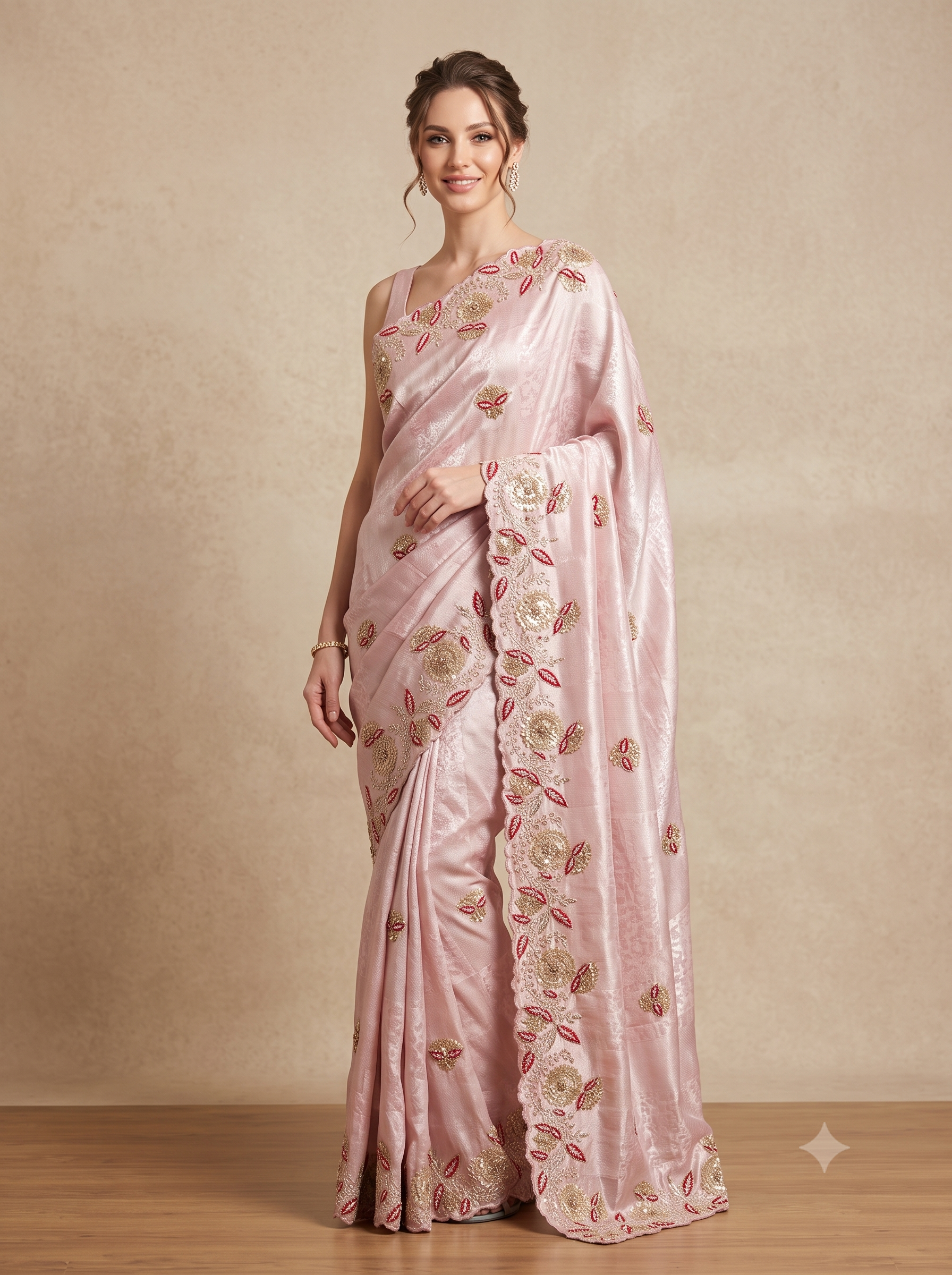 Onion Pink Embellished Tissue Silk Saree
