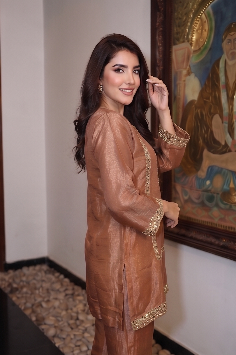 Dusty Rose Embellished Tissue Silk Palazzo Set