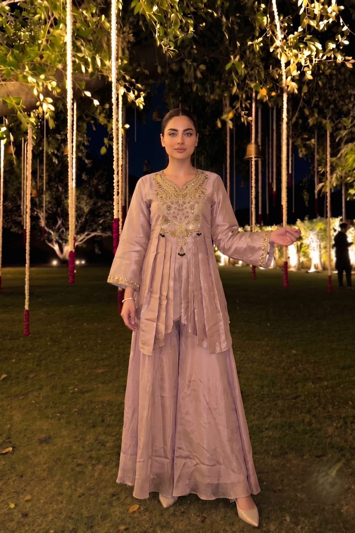 Baby Pink Embellished Brocade Silk Palazzo Set
