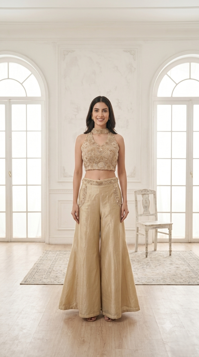Royal Gold Embellished Premium Raw Silk Palazzo Set