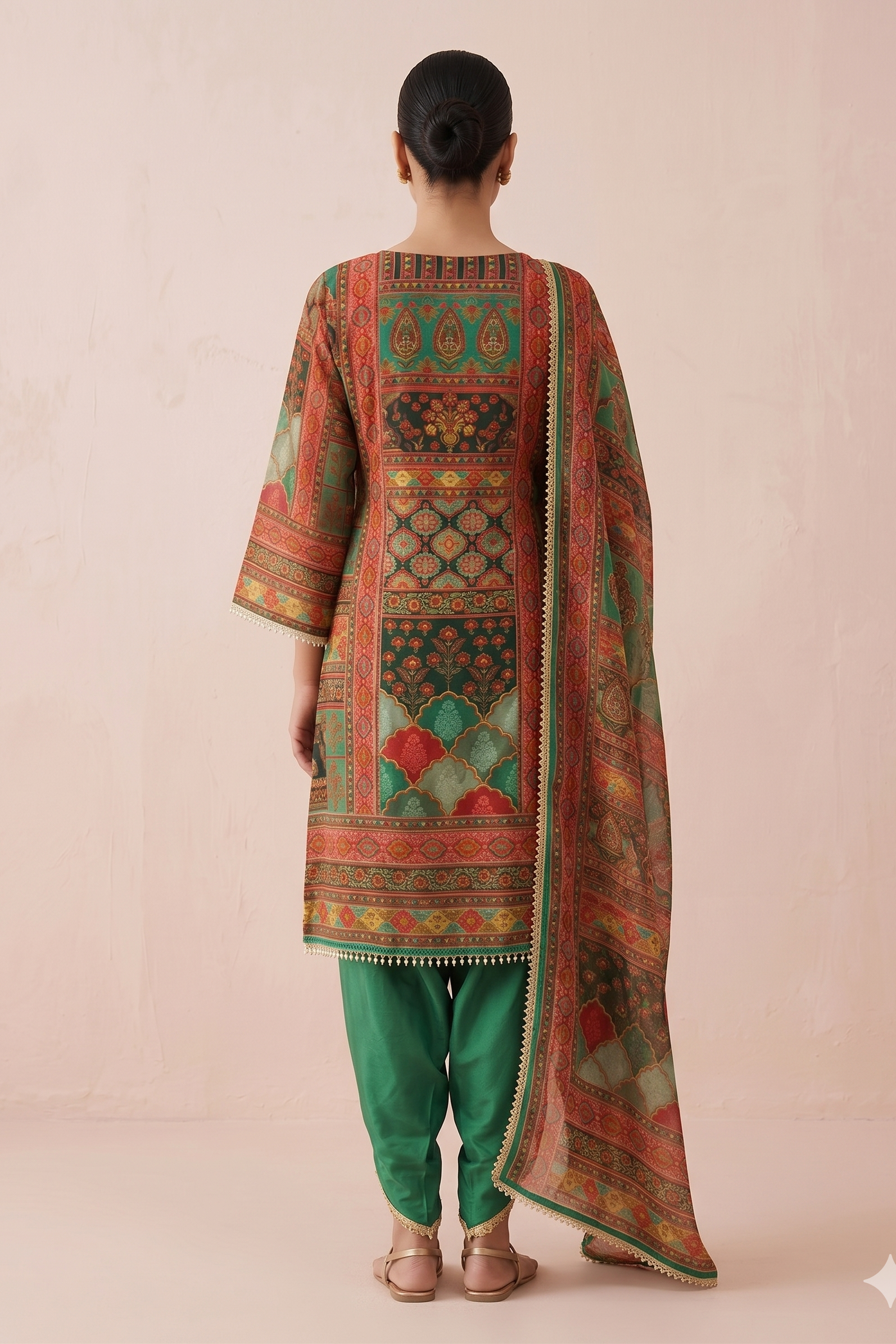 Green Embellished Organza Silk Dhoti Kurta Set