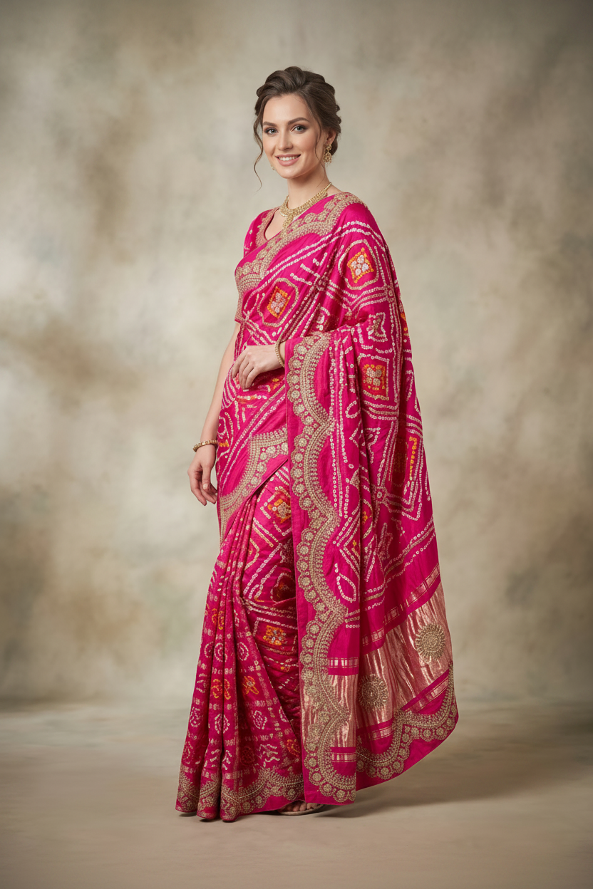 Maharani Pink Embellished Pure Gajji Silk Saree
