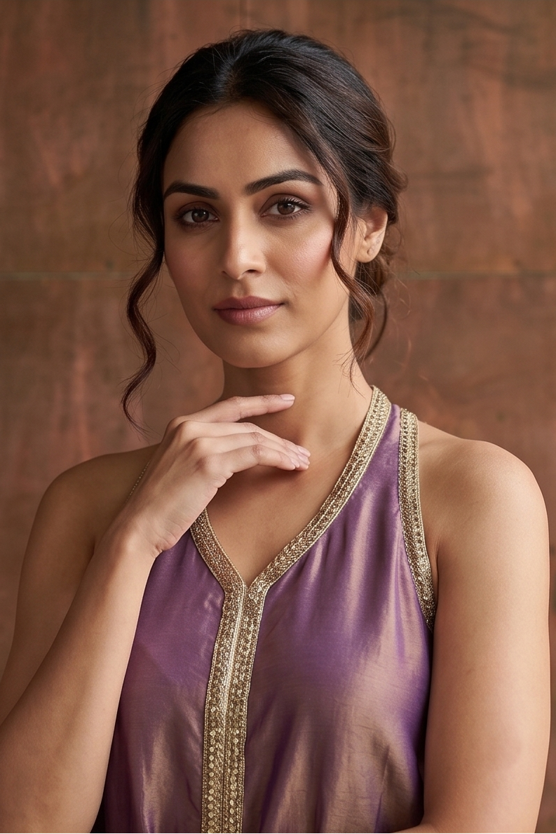 Metallic Mauve Shimmer Silk Co-ord Set