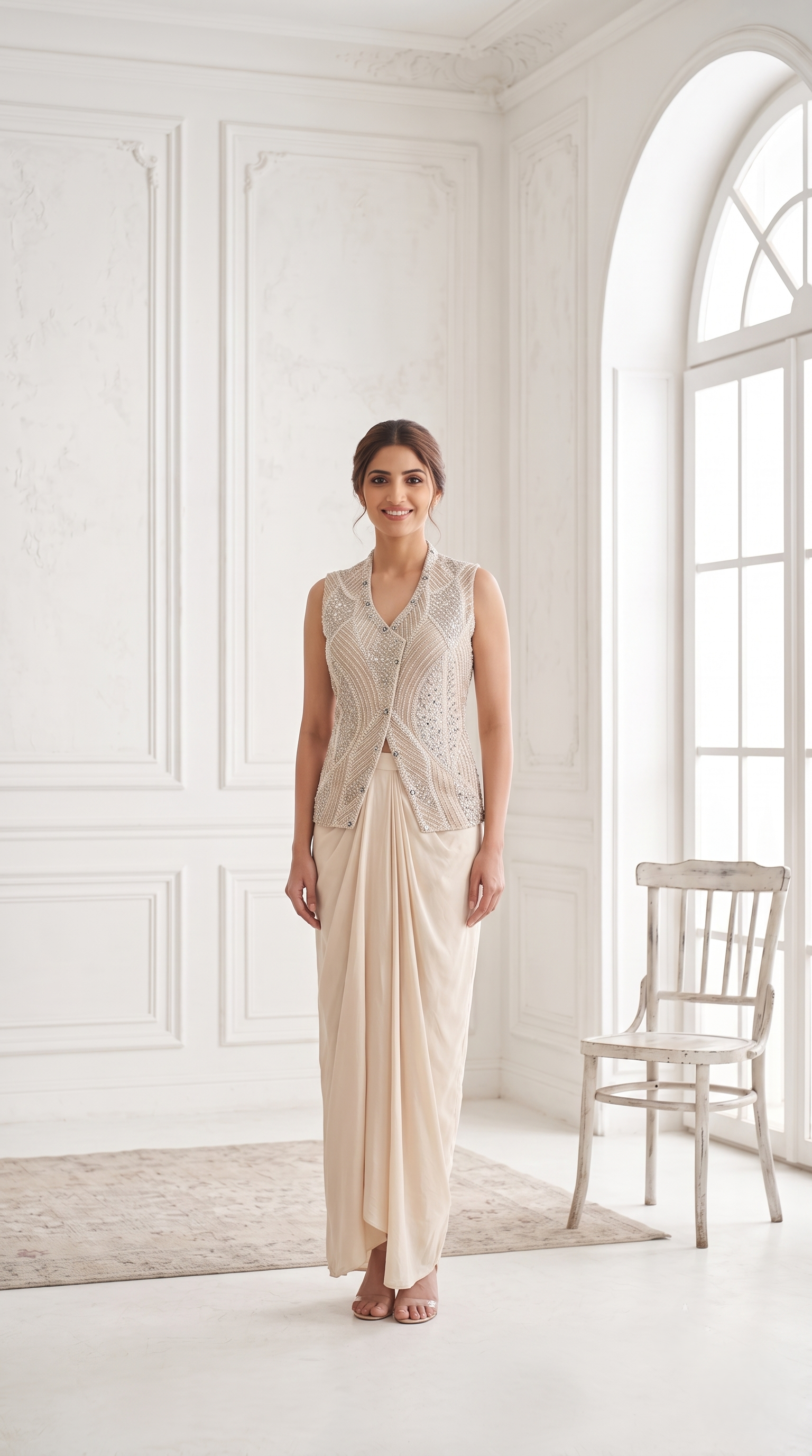 Royal Ivory Embellished Crepe Silk Skirt Set