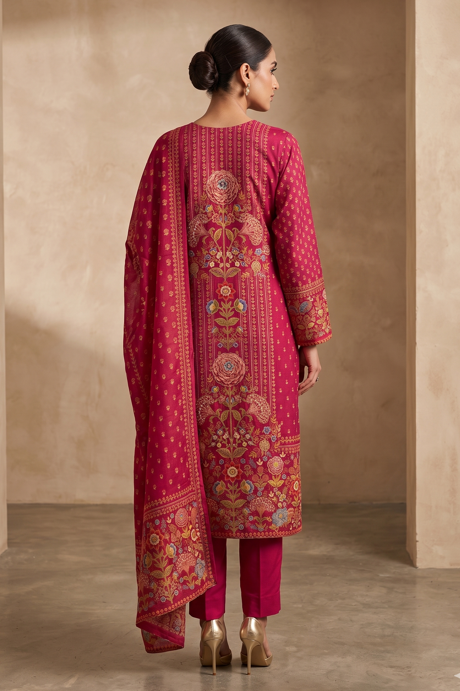 Crimson Embellished Tissue Silk Pant Set