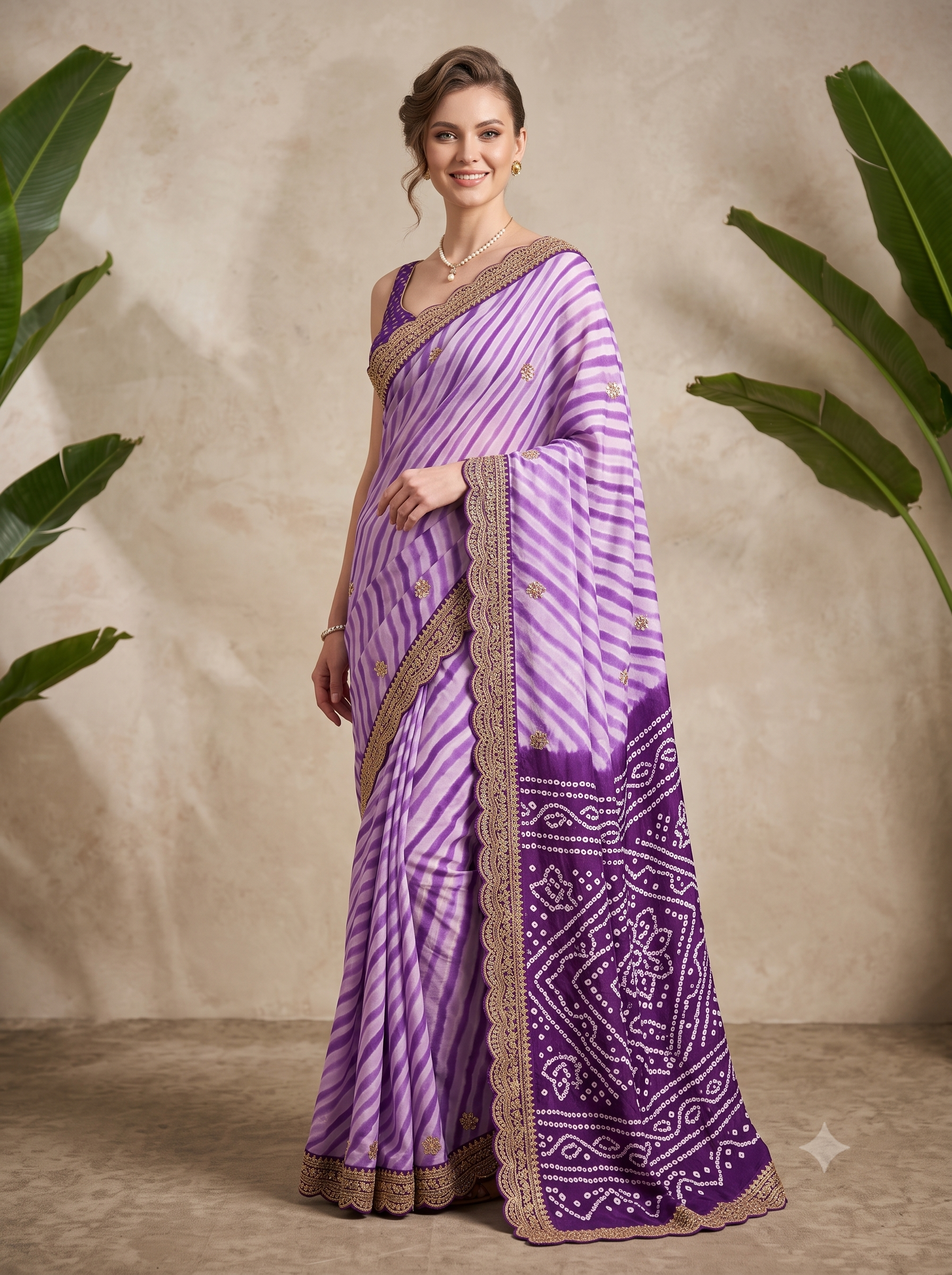 Amethyst Striped Printed Tussar Silk Saree