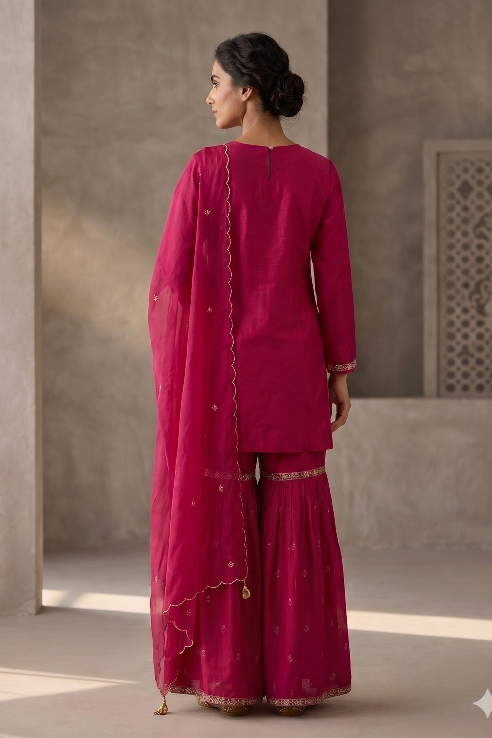 Rani Pink Embellished Crepe Silk Sharara Set