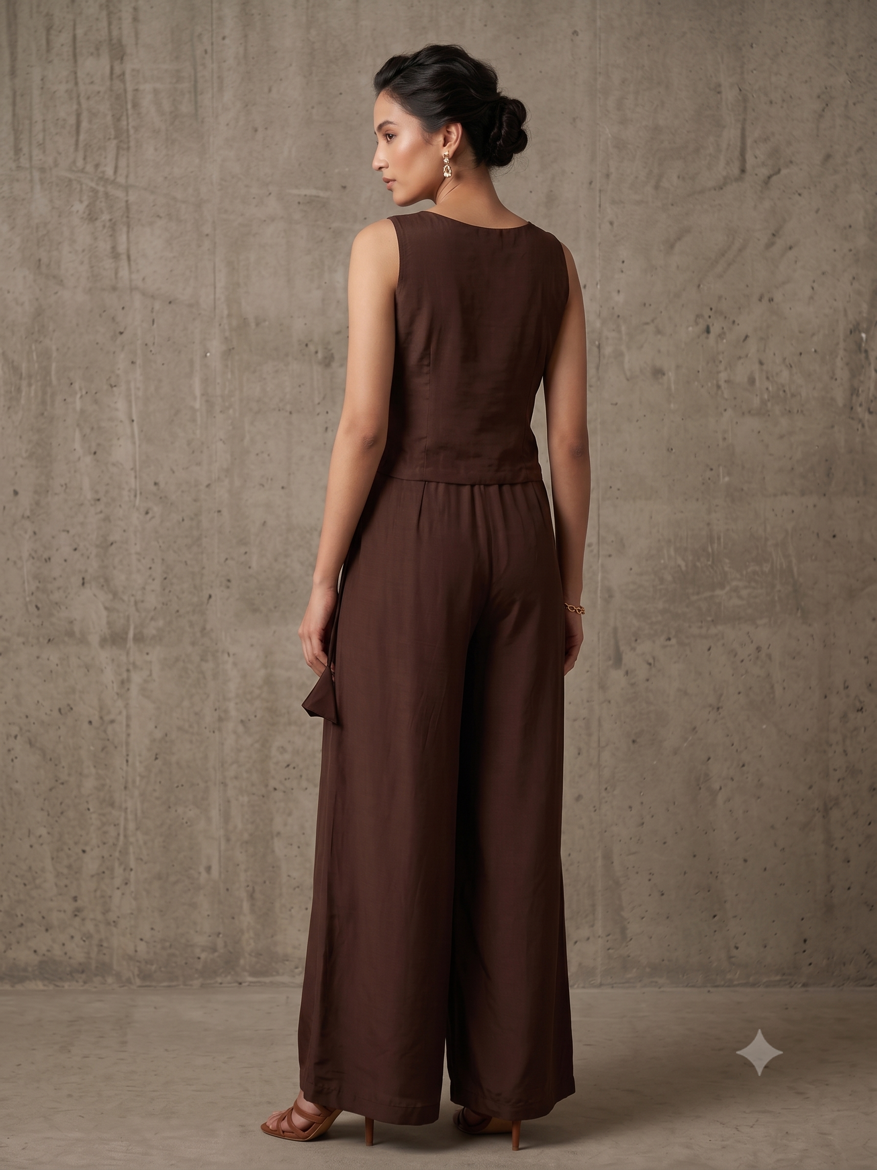 Espresso Embellished Crepe Silk Jumpsuit