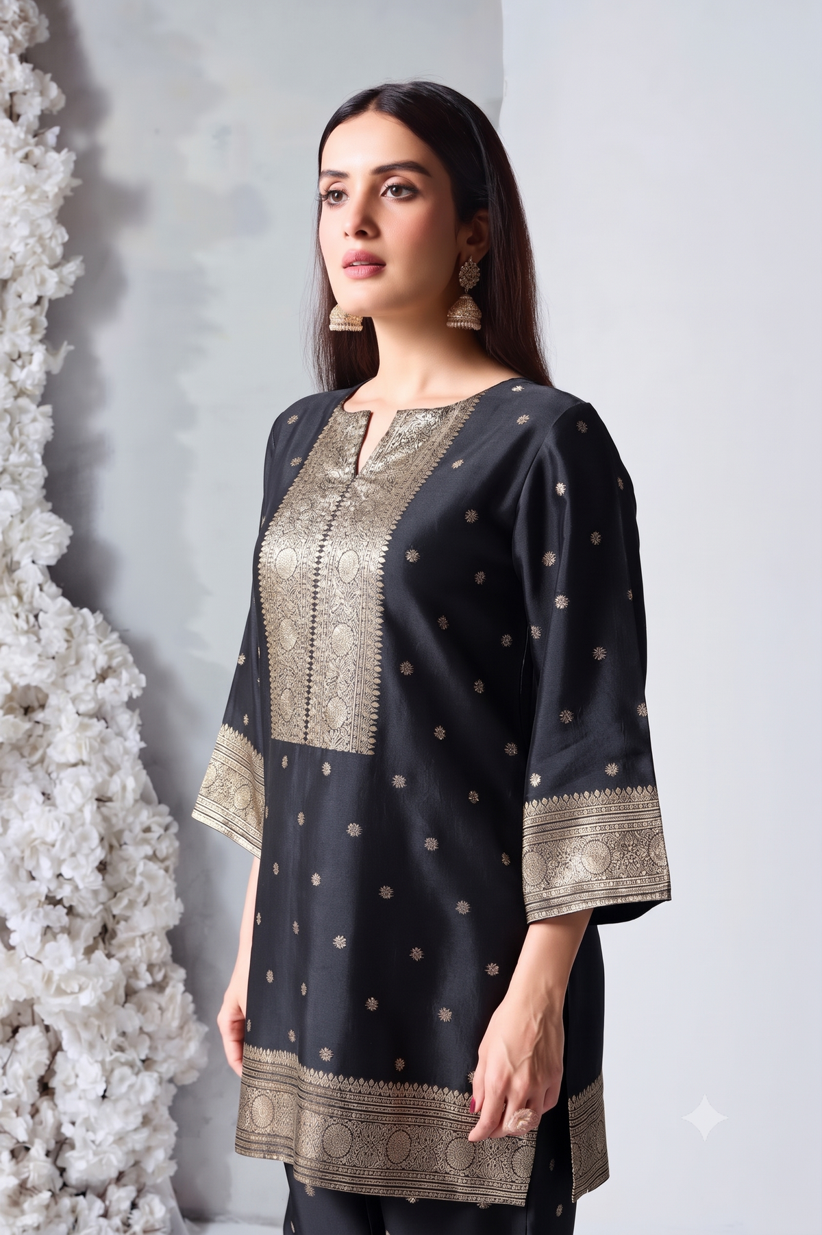 Jet Black Embellished Viscose Silk Co-Ord Set