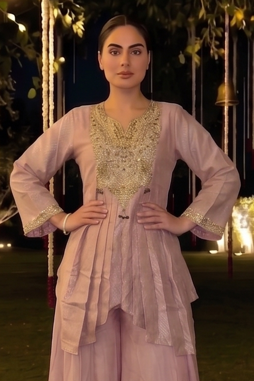 Baby Pink Embellished Brocade Silk Palazzo Set