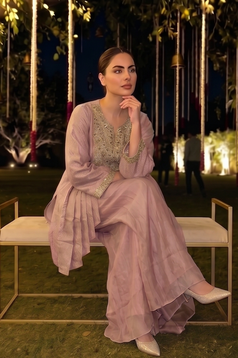 Baby Pink Embellished Brocade Silk Palazzo Set
