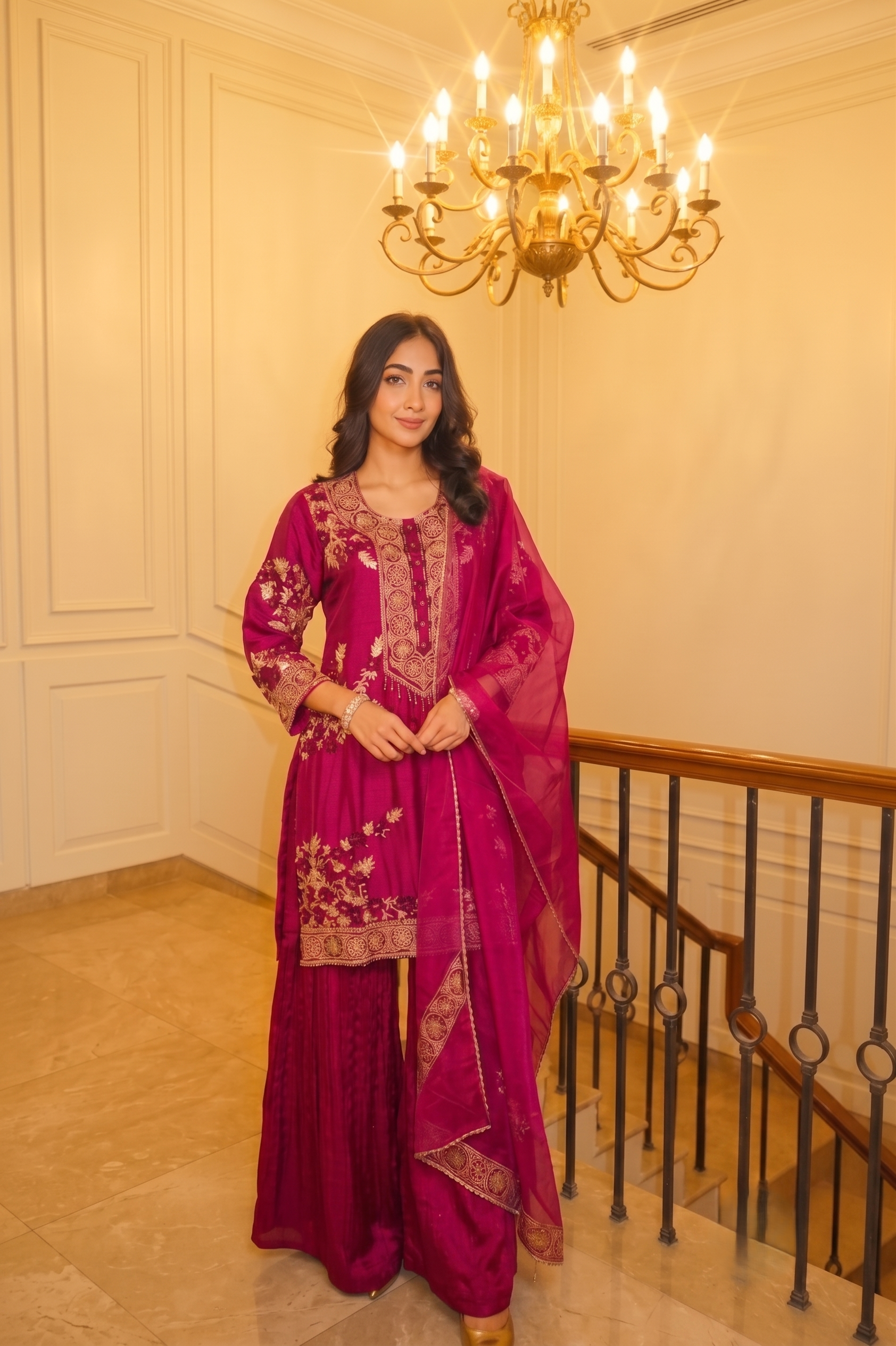 Rani Pink Embellished Permium Silk Sharara Set