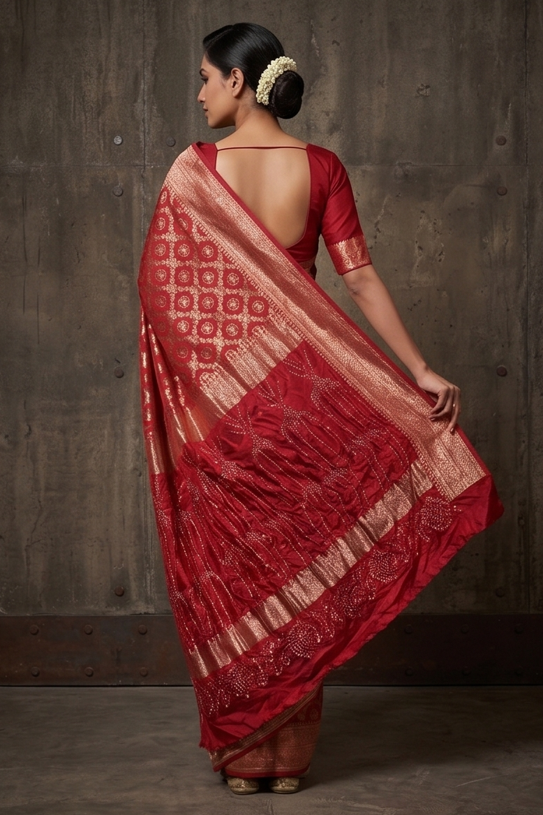 Crimson Red Zari Woven Banarasi Silk Saree