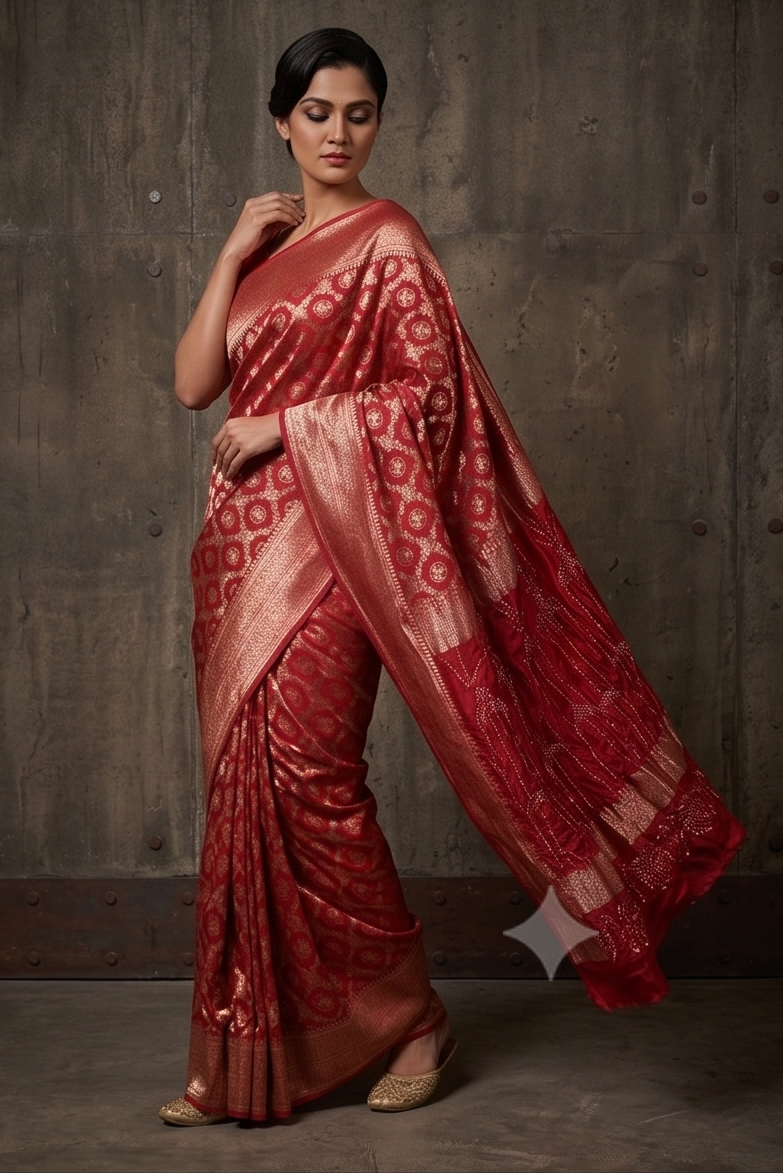 Crimson Red Zari Woven Banarasi Silk Saree