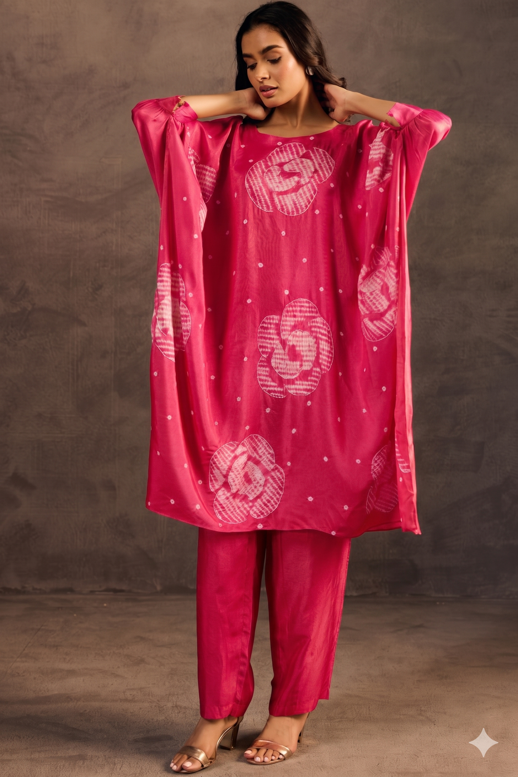 Glam Pink Printed Premium Silk Kaftan Set