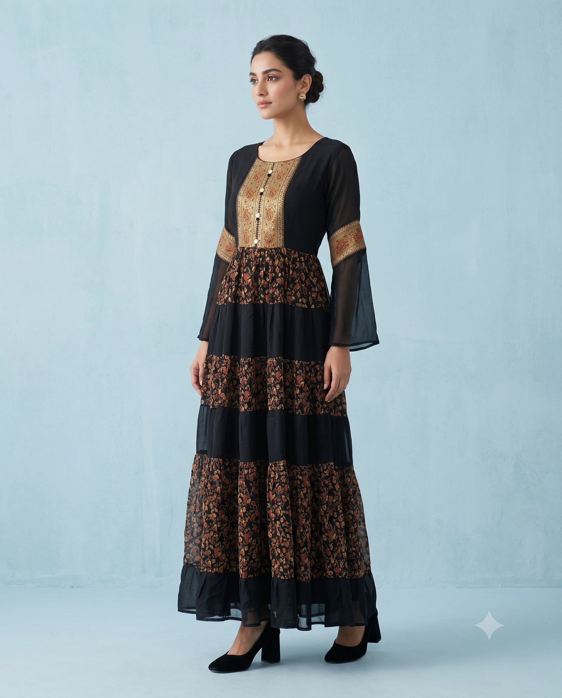 Black & Rust Printed Dress
