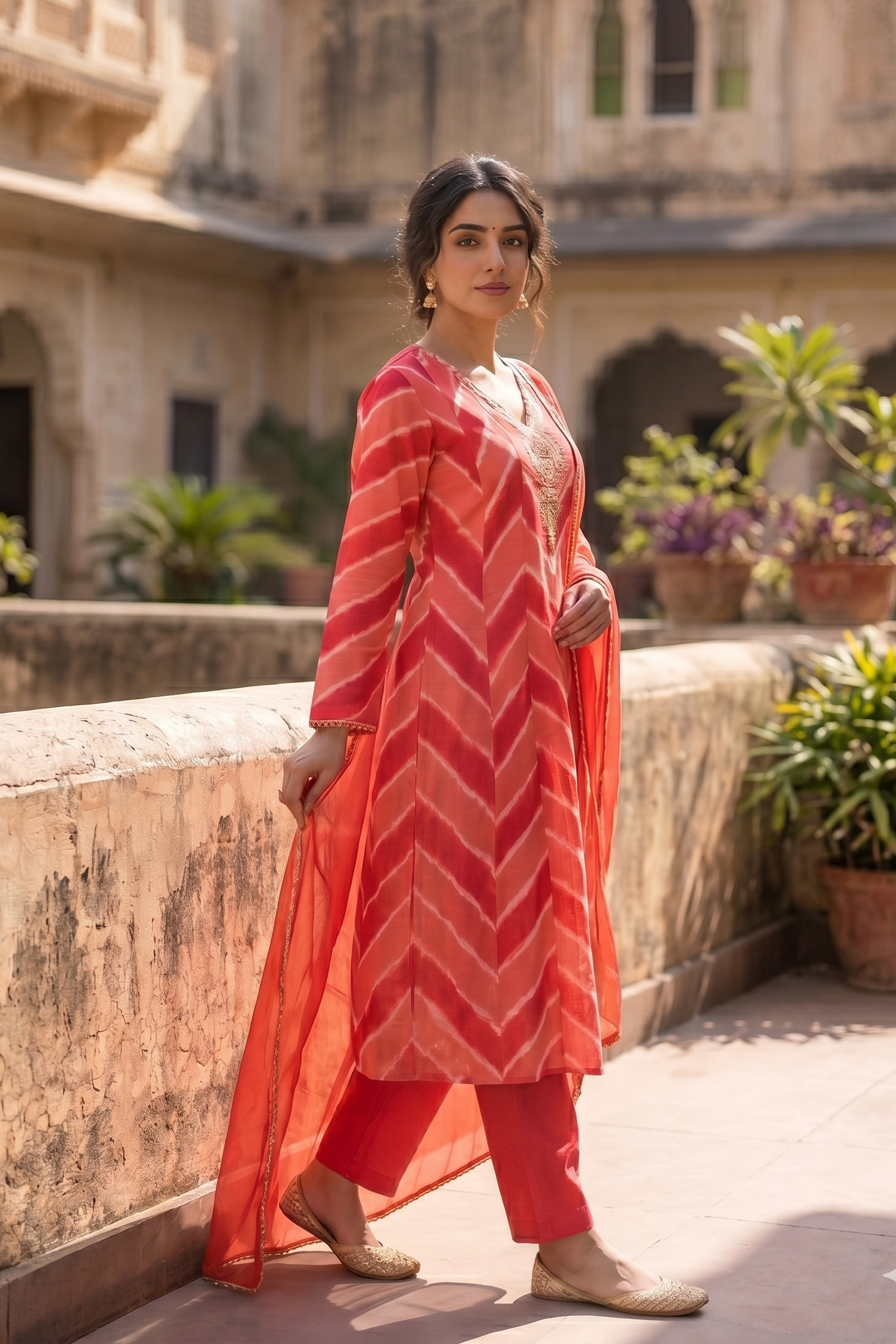 Coral-Pink Chevron Suit Set