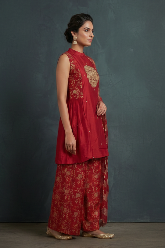 Rani Pink Embellished Brocade Silk Palazzo Set