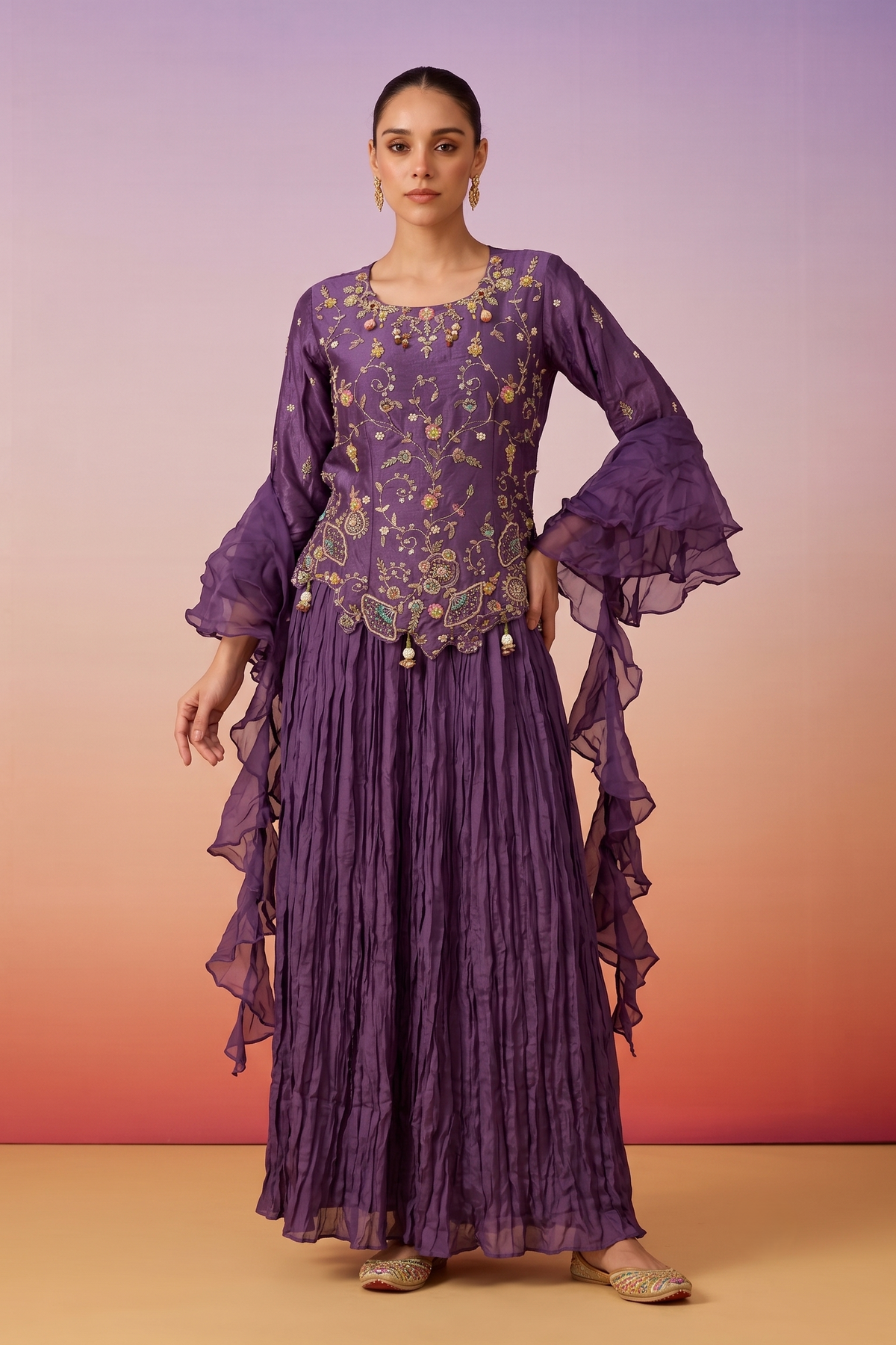 Wisteria Haze Embellished Crepe Silk Palazzo Set