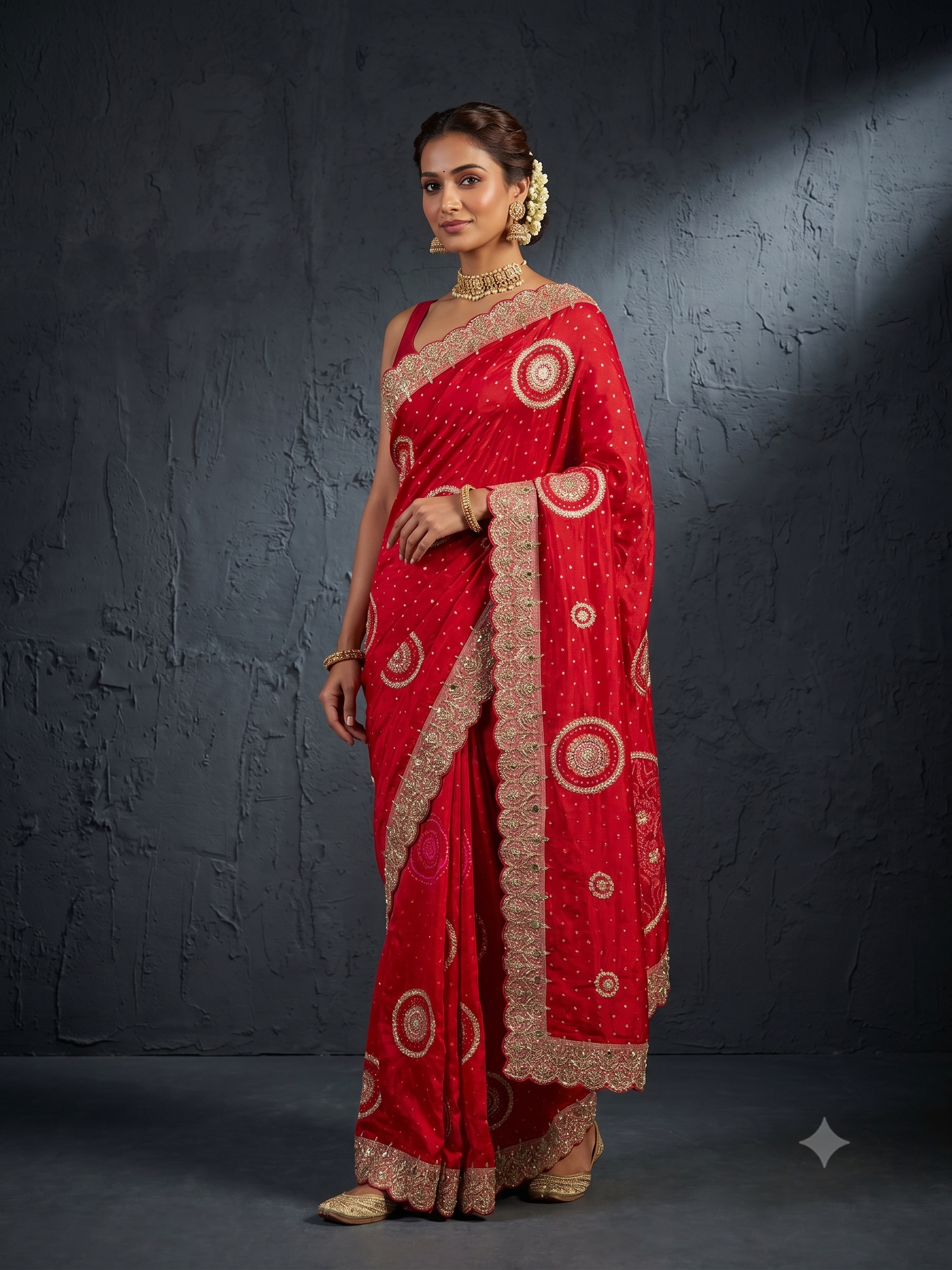Crimson Red Zari Woven Crepe Silk Saree