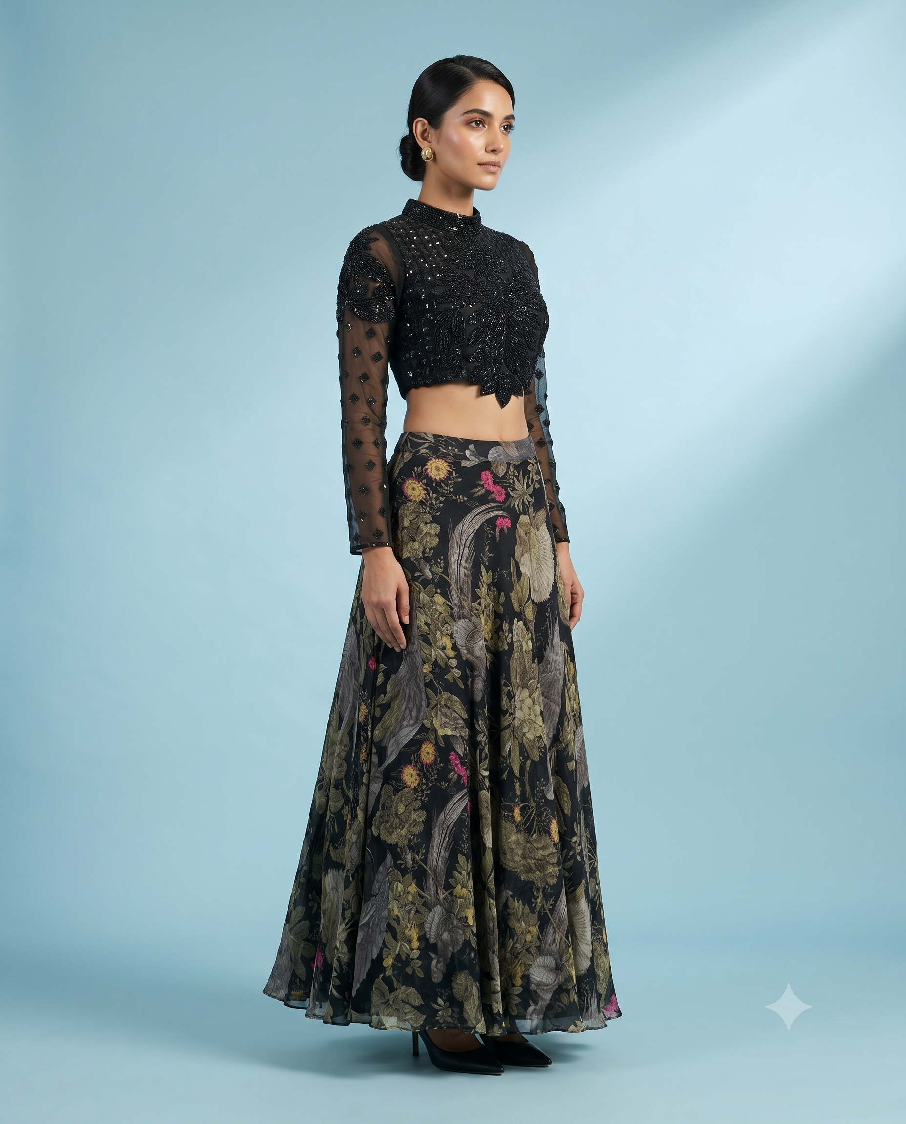 Black Crepe Silk Skirt Set